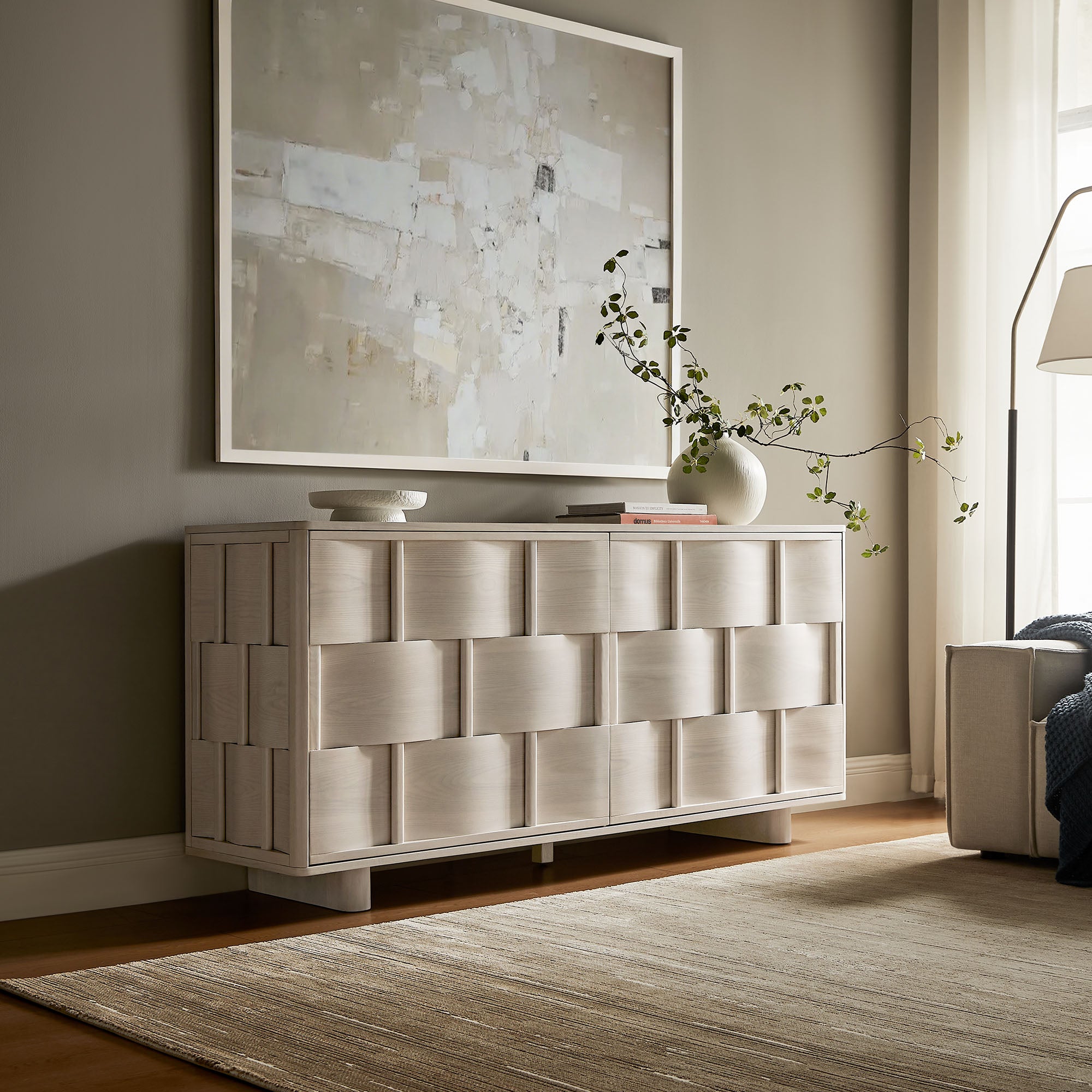 Foundry 71″ Woven Design Buffet Storage Cabinet view 2