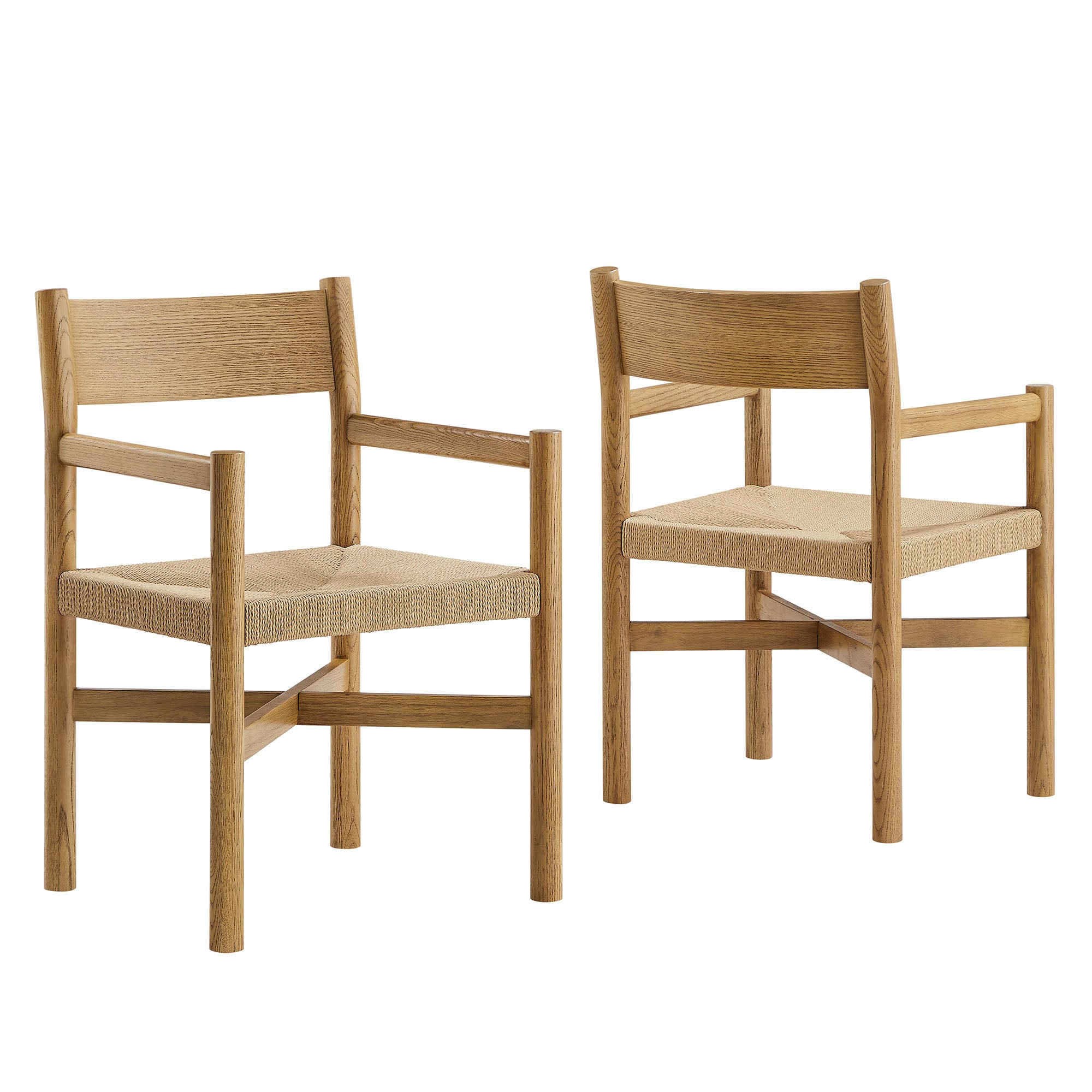 Alvia Oak Wood Dining Armchairs With Woven Seats Set of 2 view 1