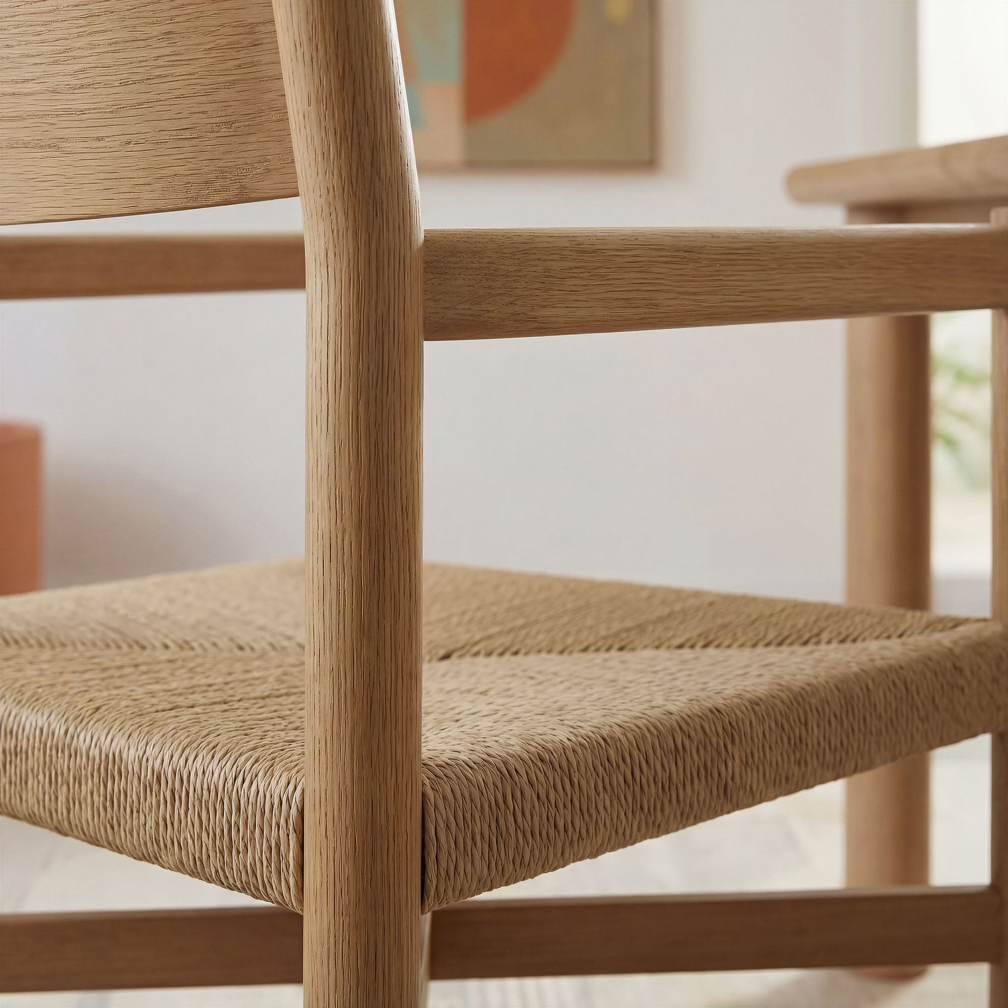 Alvia Oak Wood Dining Armchairs With Woven Seats Set of 2 view 5