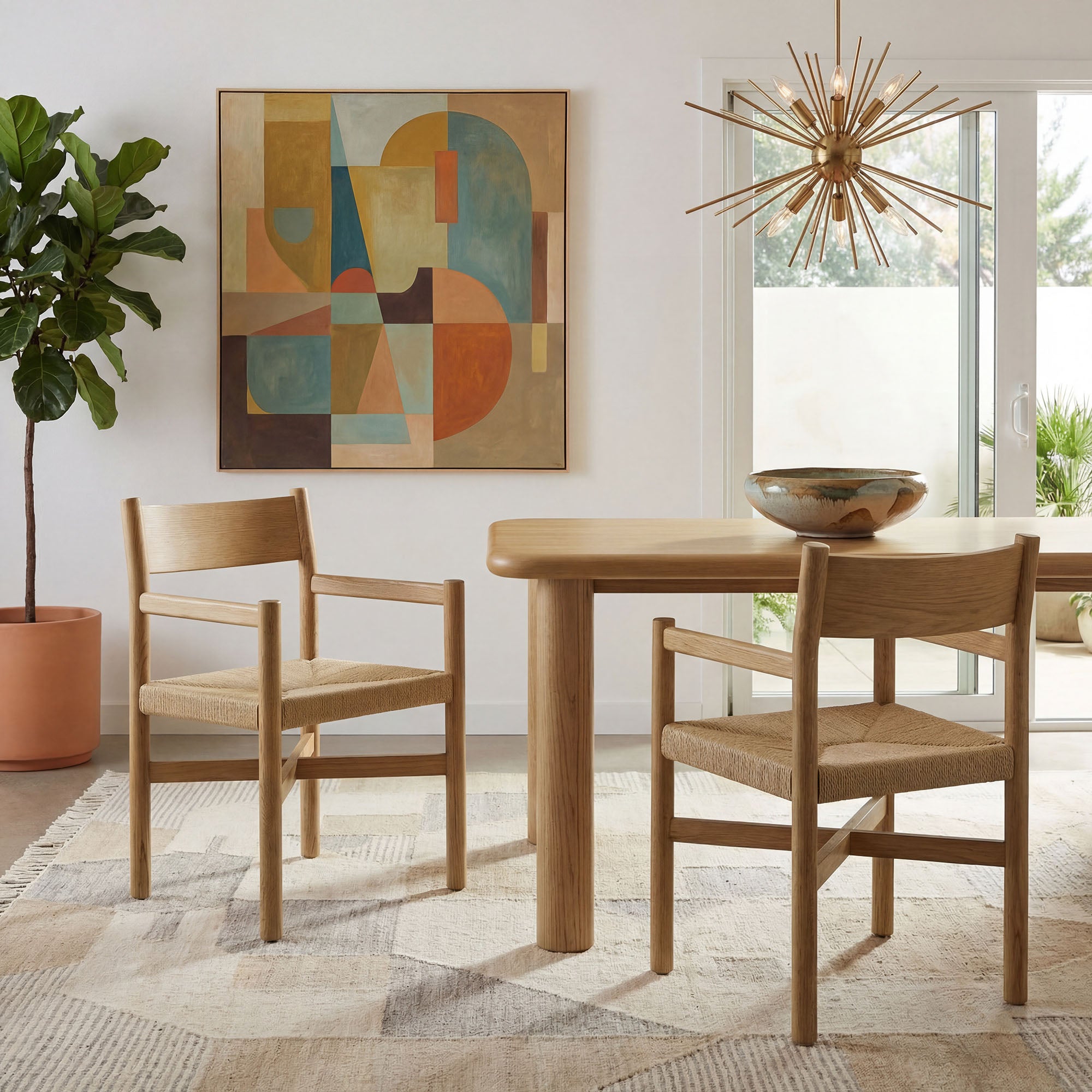 Alvia Oak Wood Dining Armchairs With Woven Seats Set of 2 view 2
