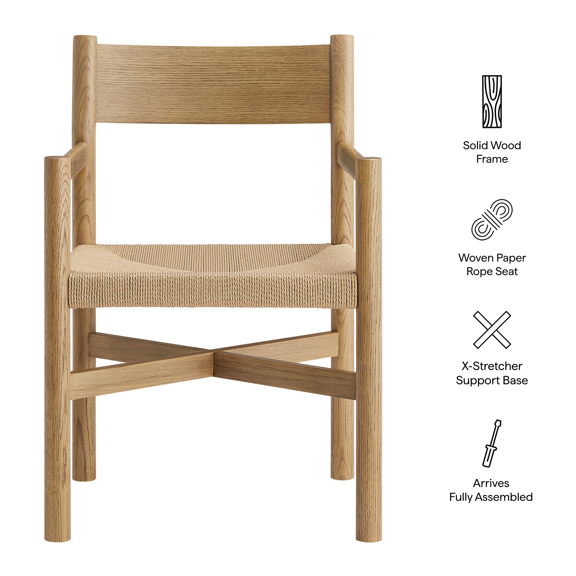 Alvia Oak Wood Dining Armchairs With Woven Seats Set of 2 view 3