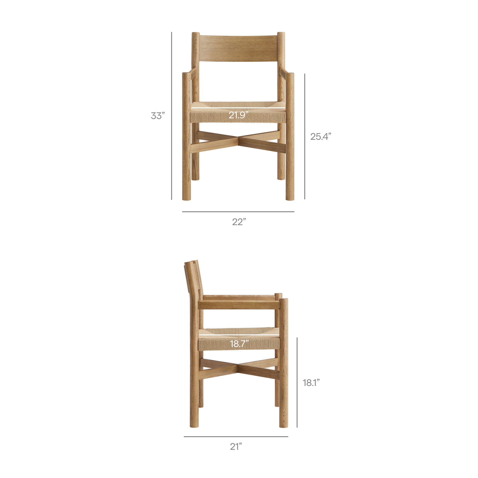 Alvia Oak Wood Dining Armchairs With Woven Seats Set of 2 view 4