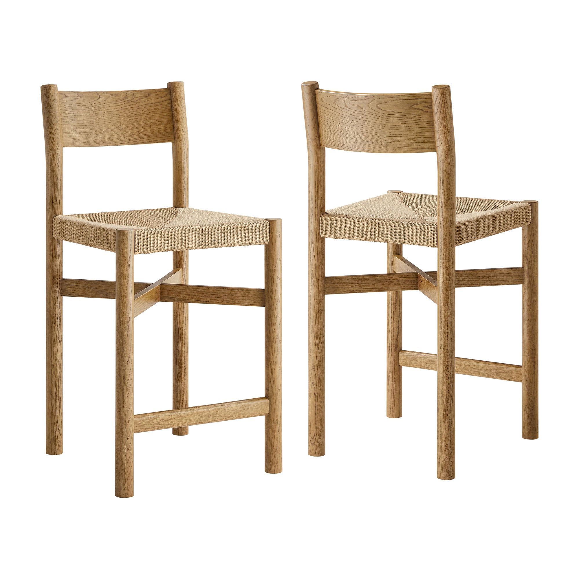 Alvia Oak Wood Counter Stools With Woven Seats Set of 2 view 1