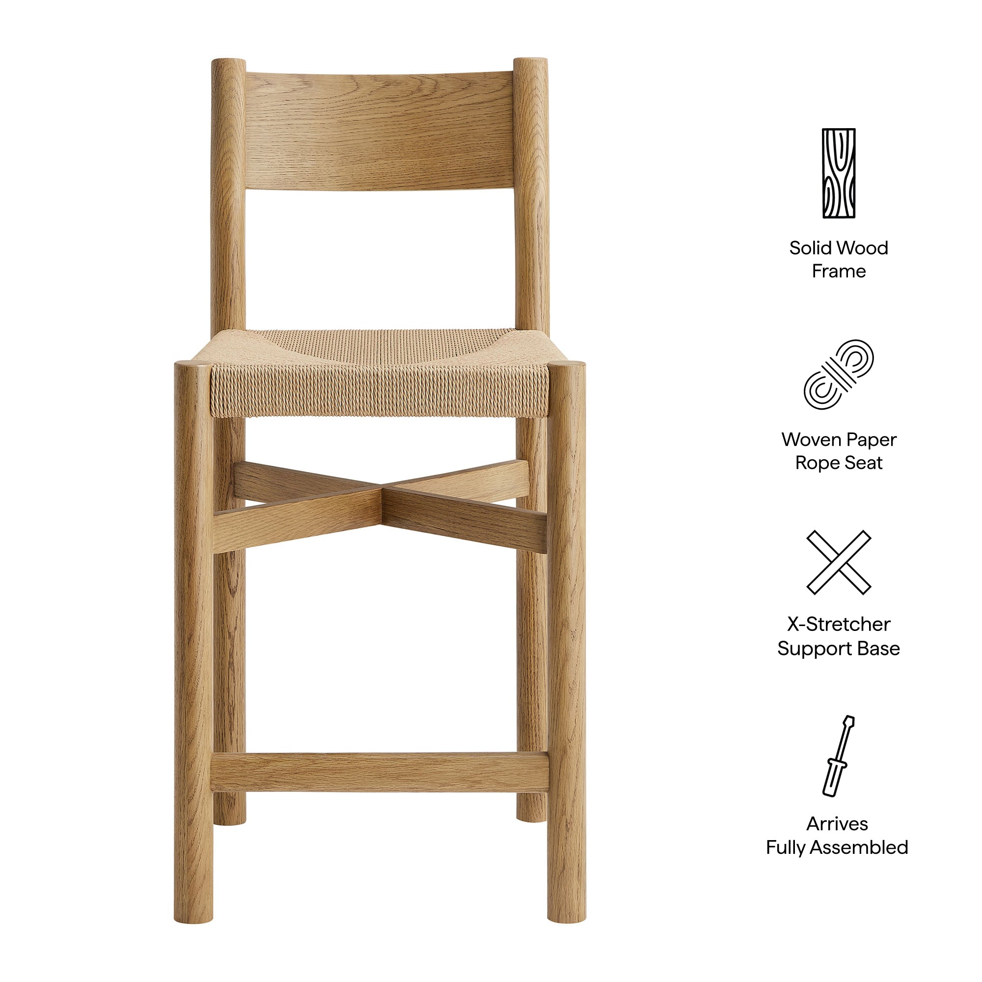 Alvia Oak Wood Counter Stools With Woven Seats Set of 2 view 3