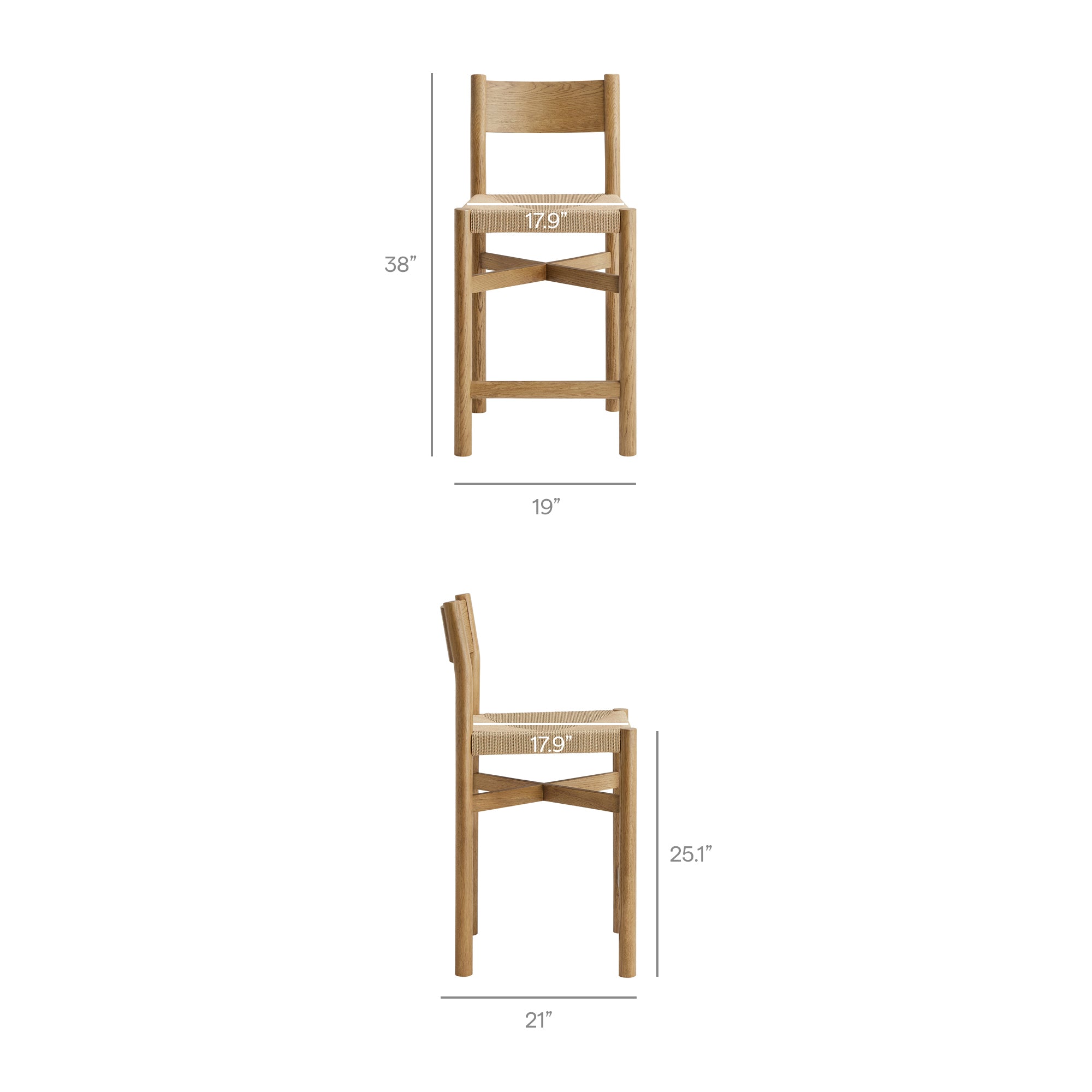 Alvia Oak Wood Counter Stools With Woven Seats Set of 2 view 4