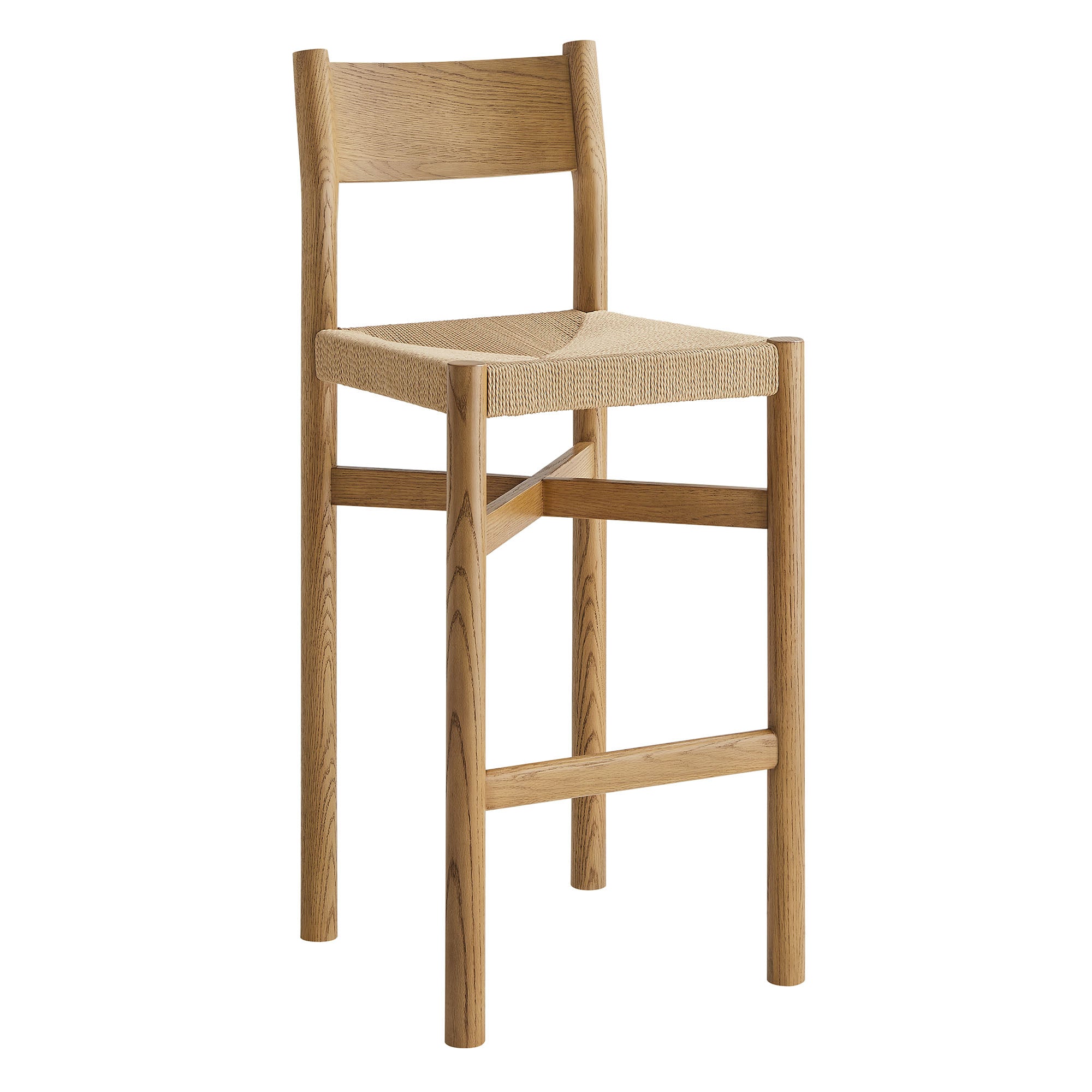 Alvia Oak Wood Bar Stools With Woven Seats Set of 2 view 6