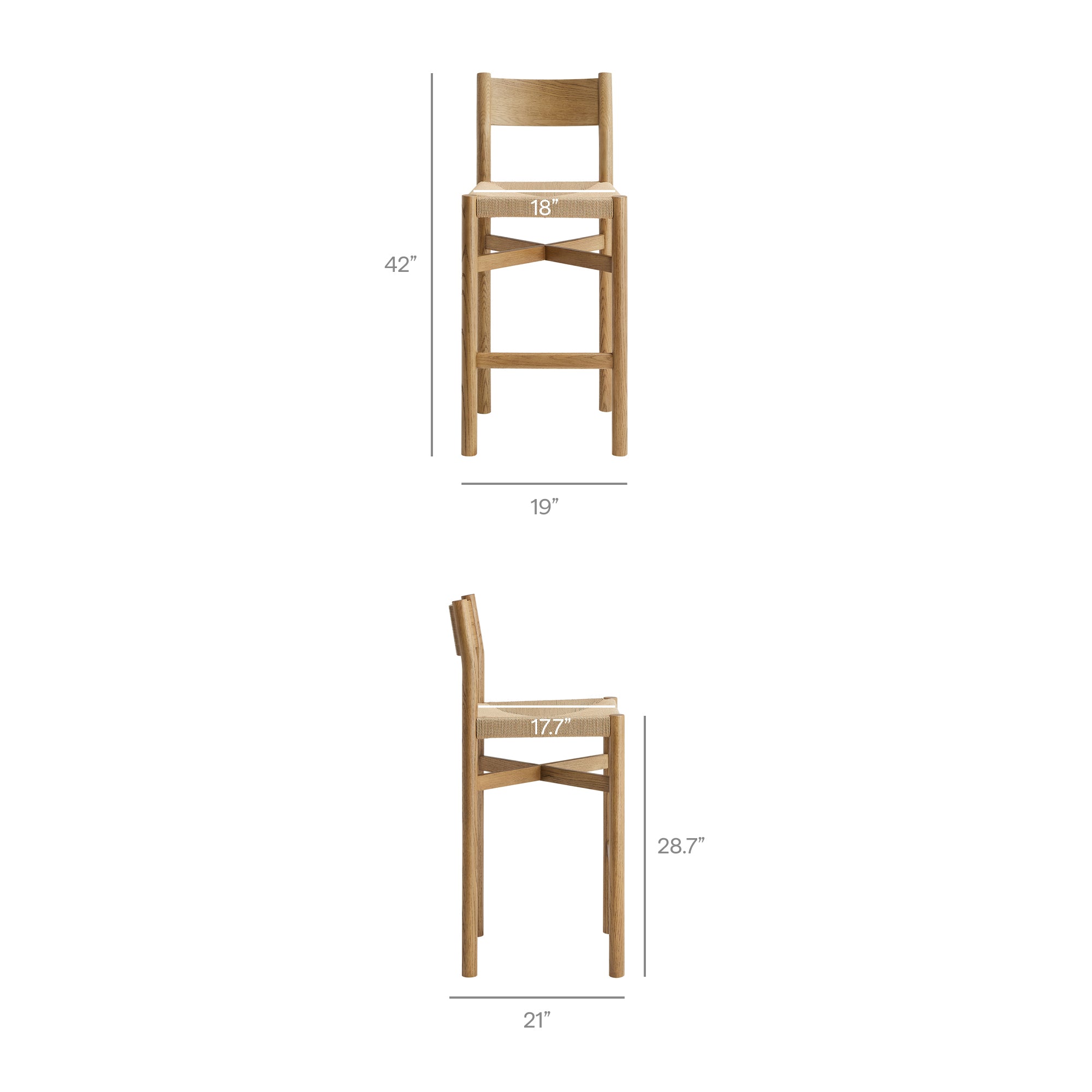 Alvia Oak Wood Bar Stools With Woven Seats Set of 2 view 4