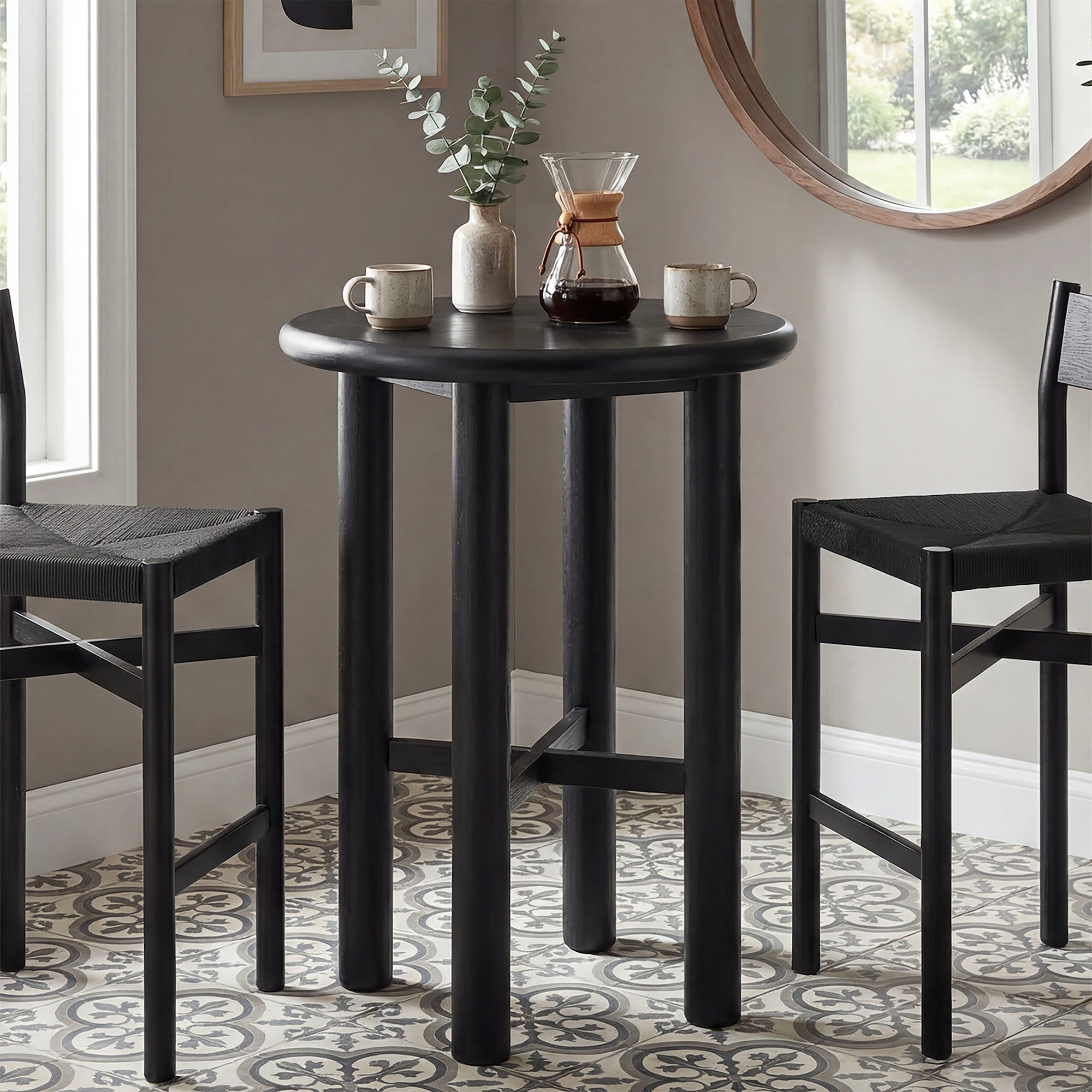 Alvia Round 30″ Oak Wood Bar Table view 8