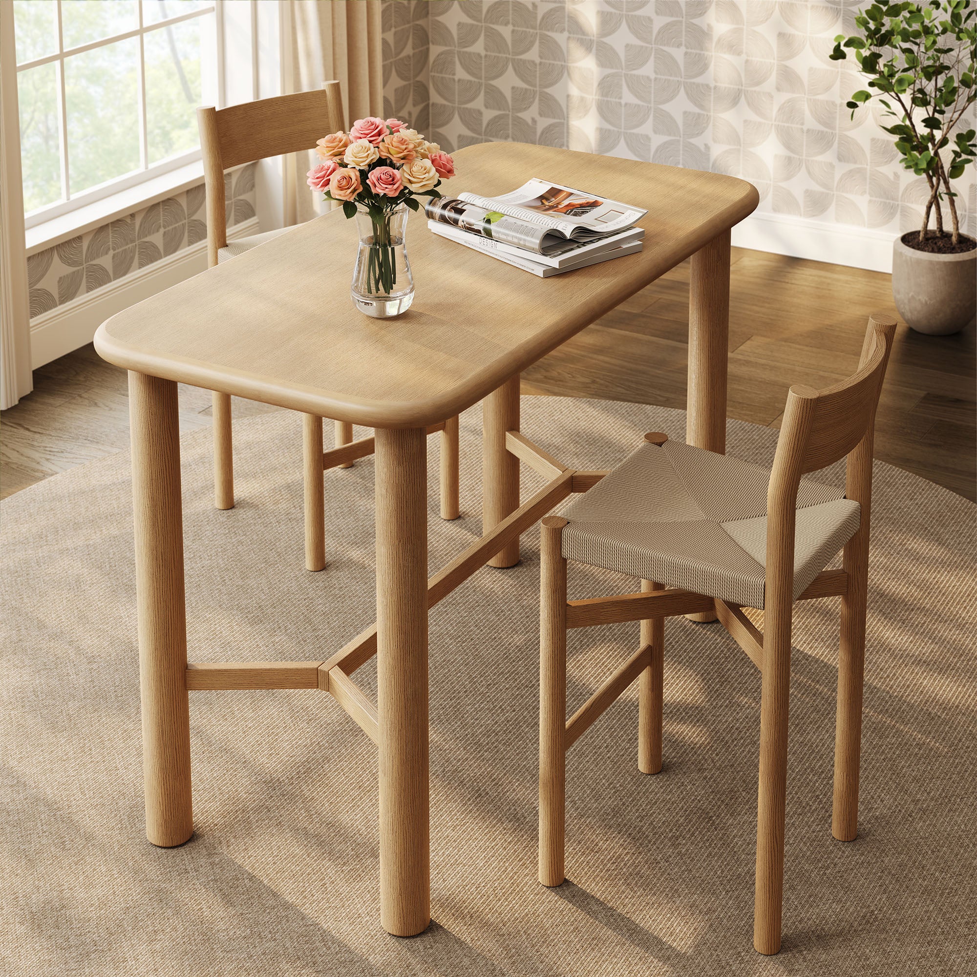 Alvia Rectangular 60″ Oak Wood Bar Table view 2