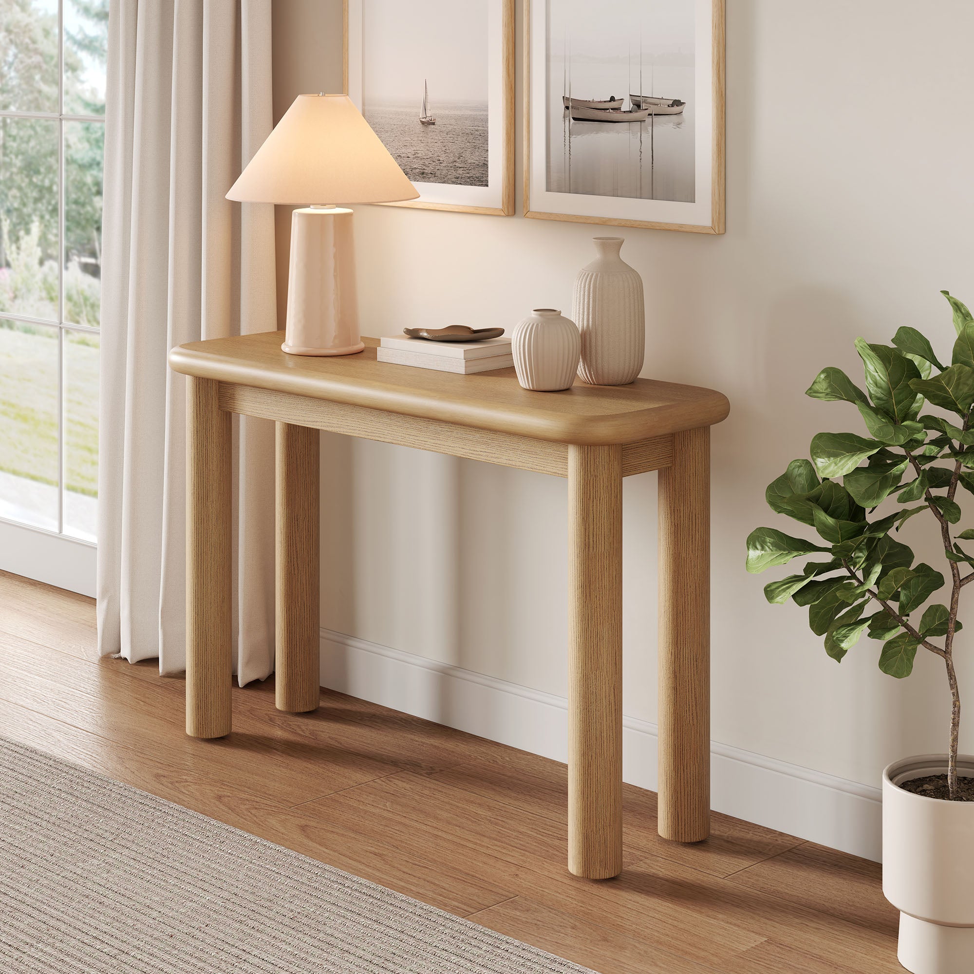 Alvia Oak Wood Console Table view 2