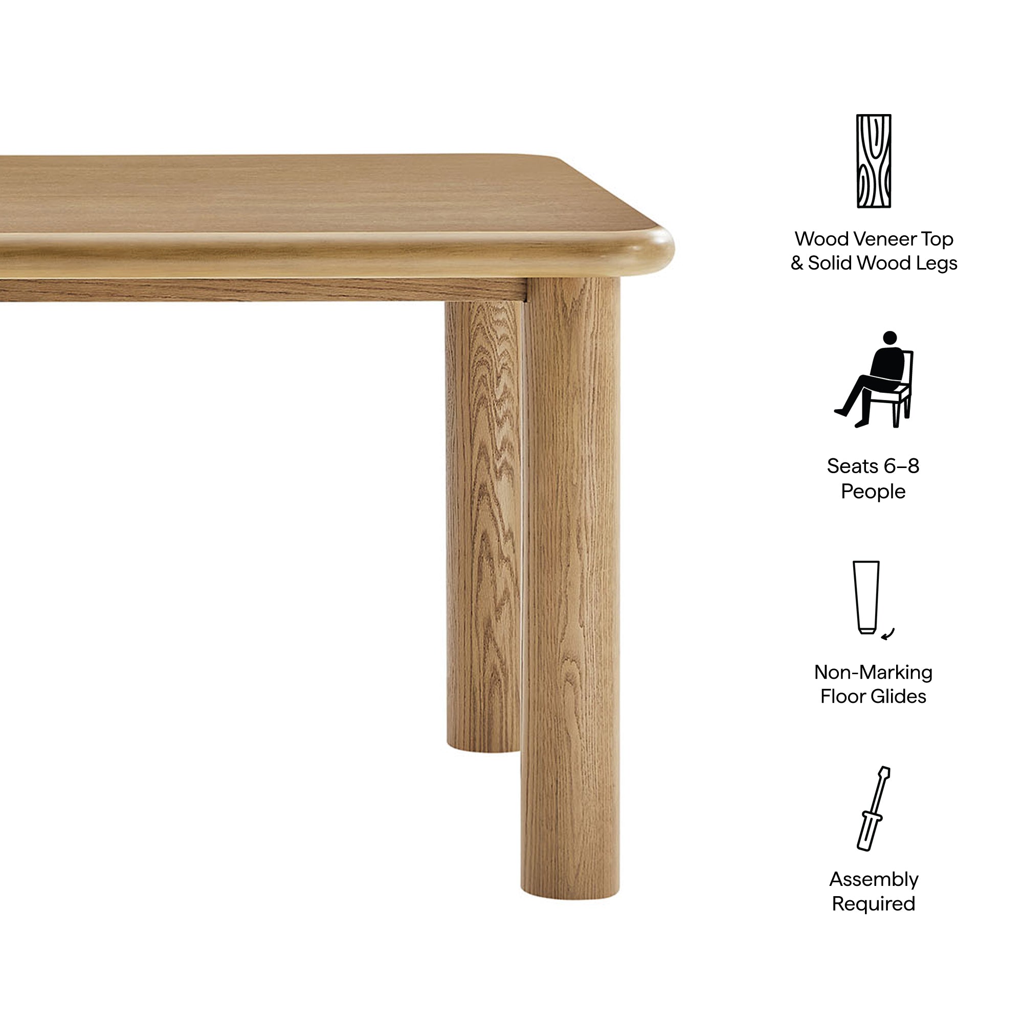 Alvia 72″ Rectangular Oak Wood Dining Table view 3