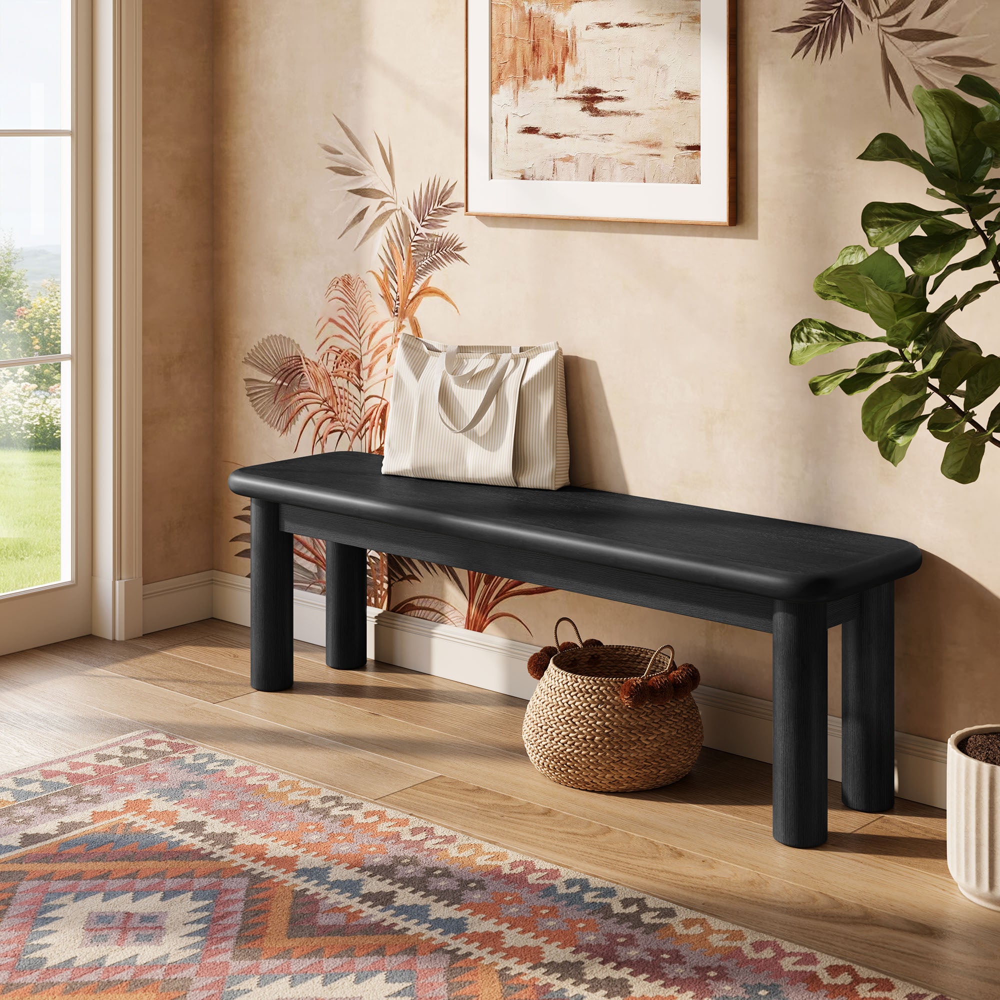 Alvia 58" Oak Wood Bench - Image 10