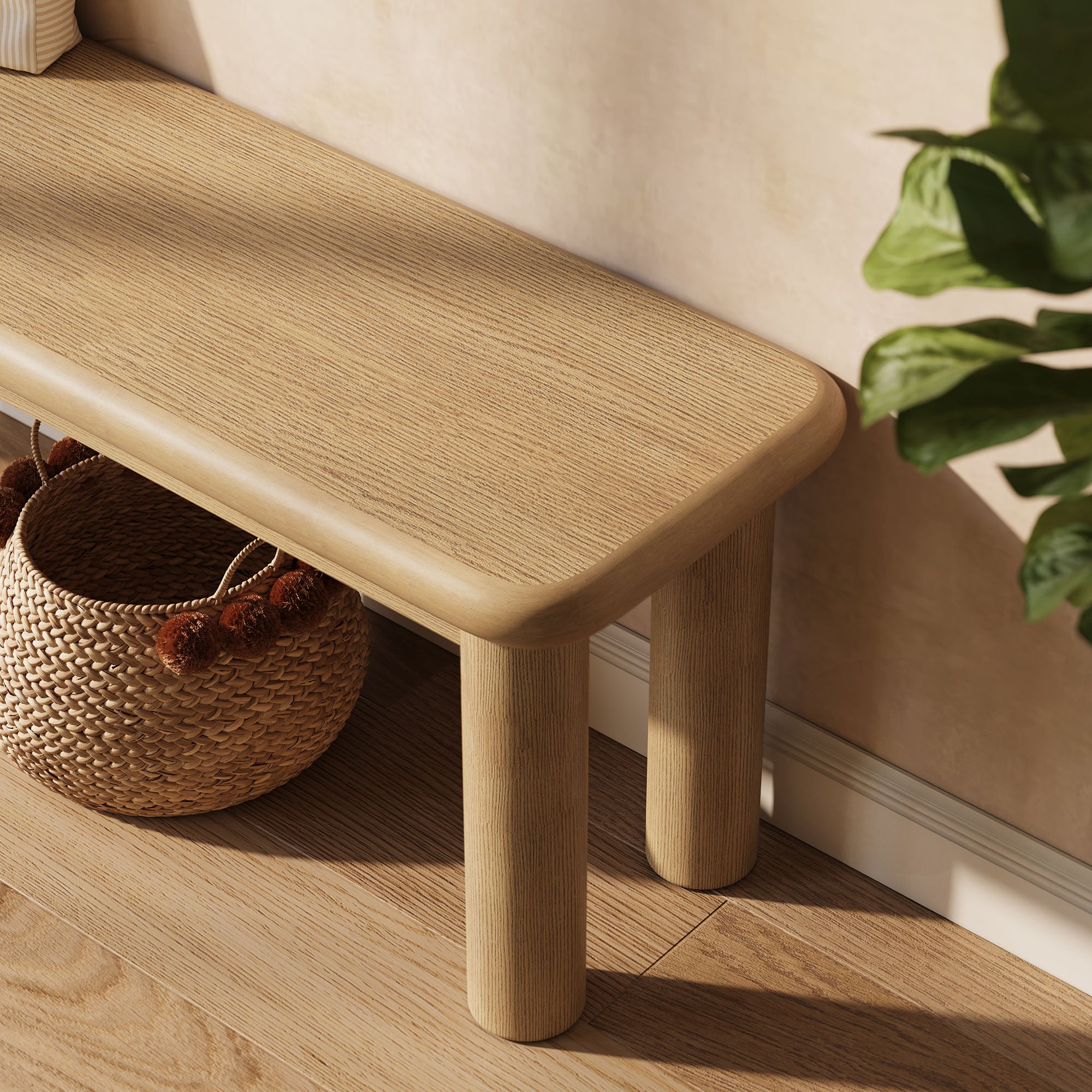 Alvia 58″ Oak Wood Bench view 6
