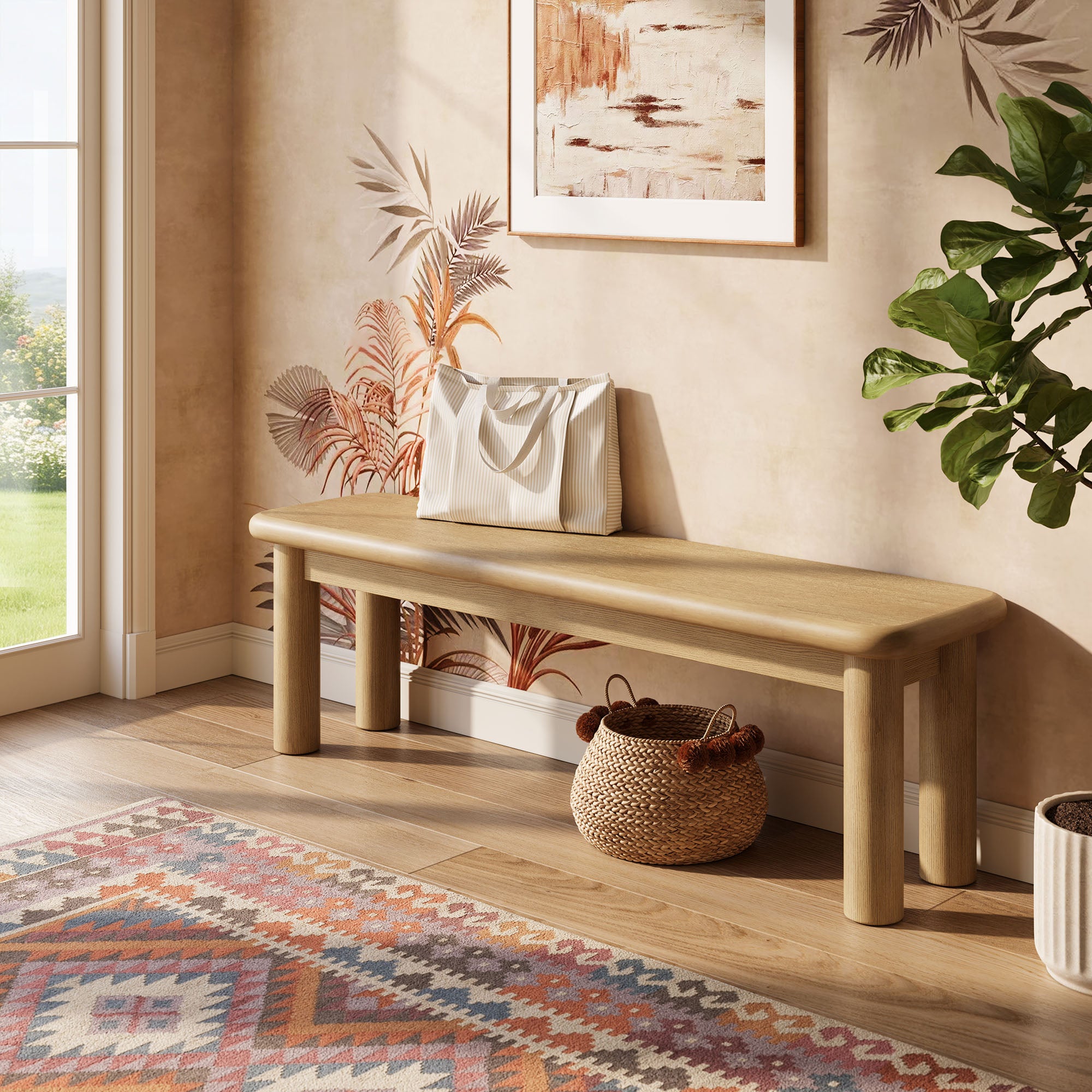 Alvia 58″ Oak Wood Bench view 5