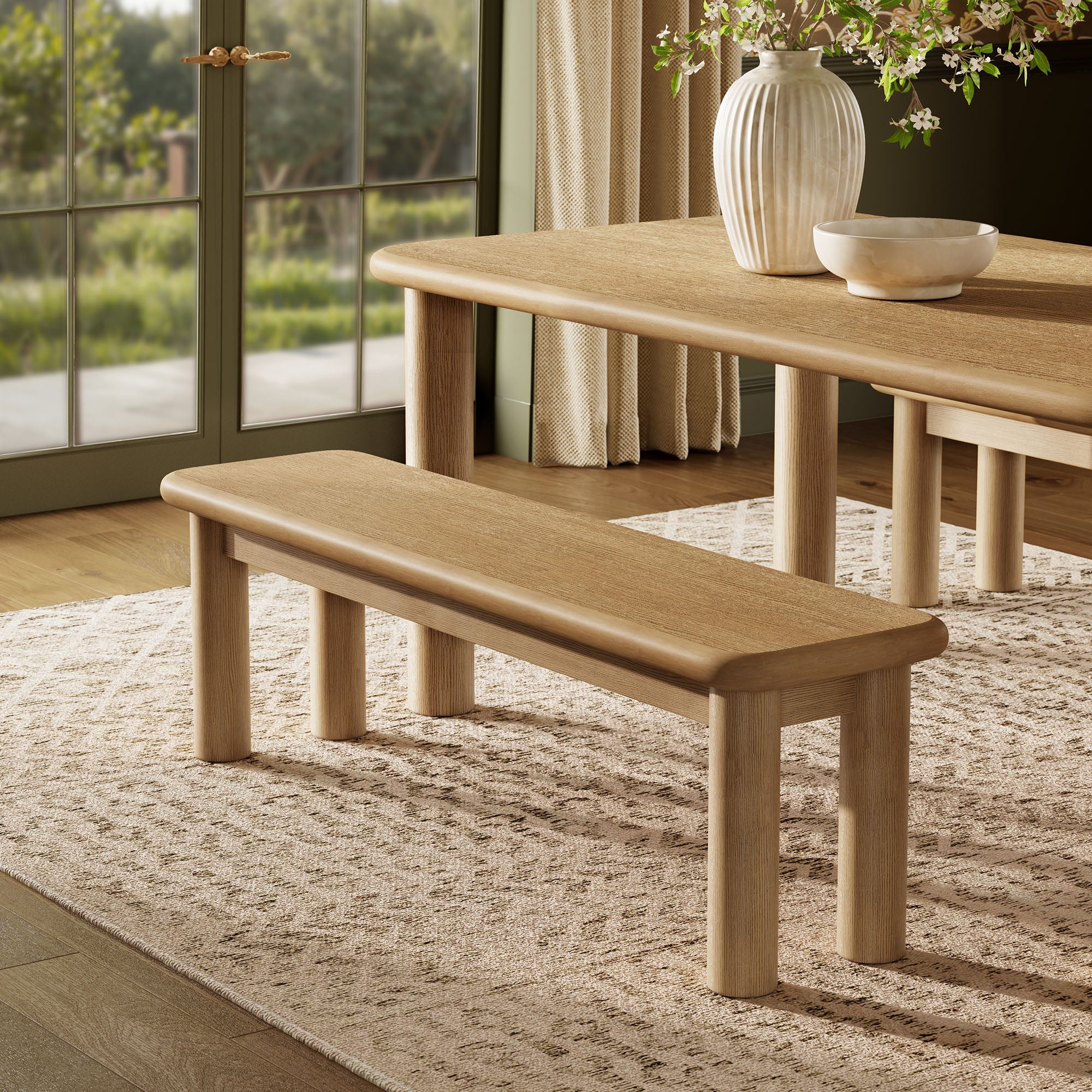 Alvia 58″ Oak Wood Bench view 2