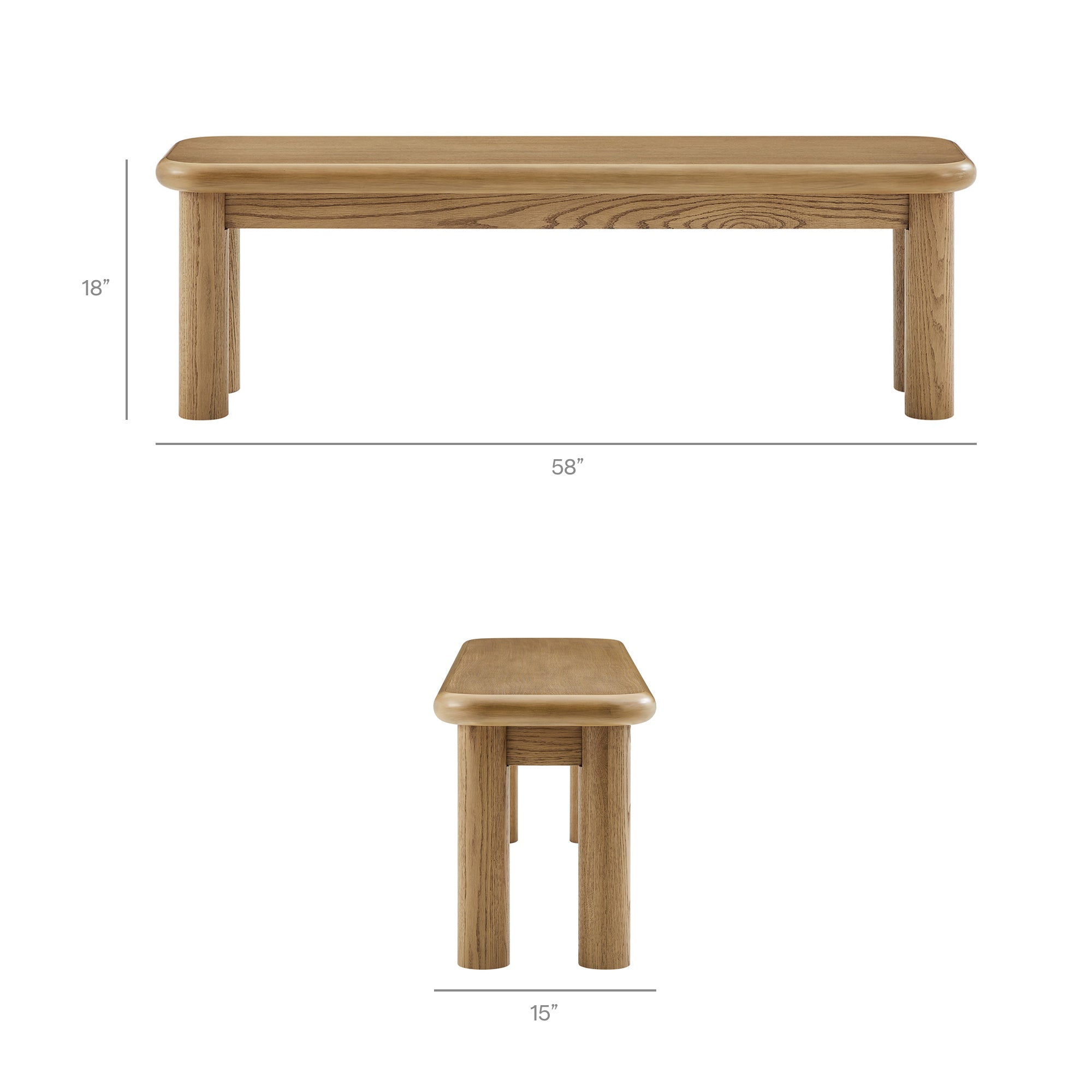 Alvia 58″ Oak Wood Bench view 4