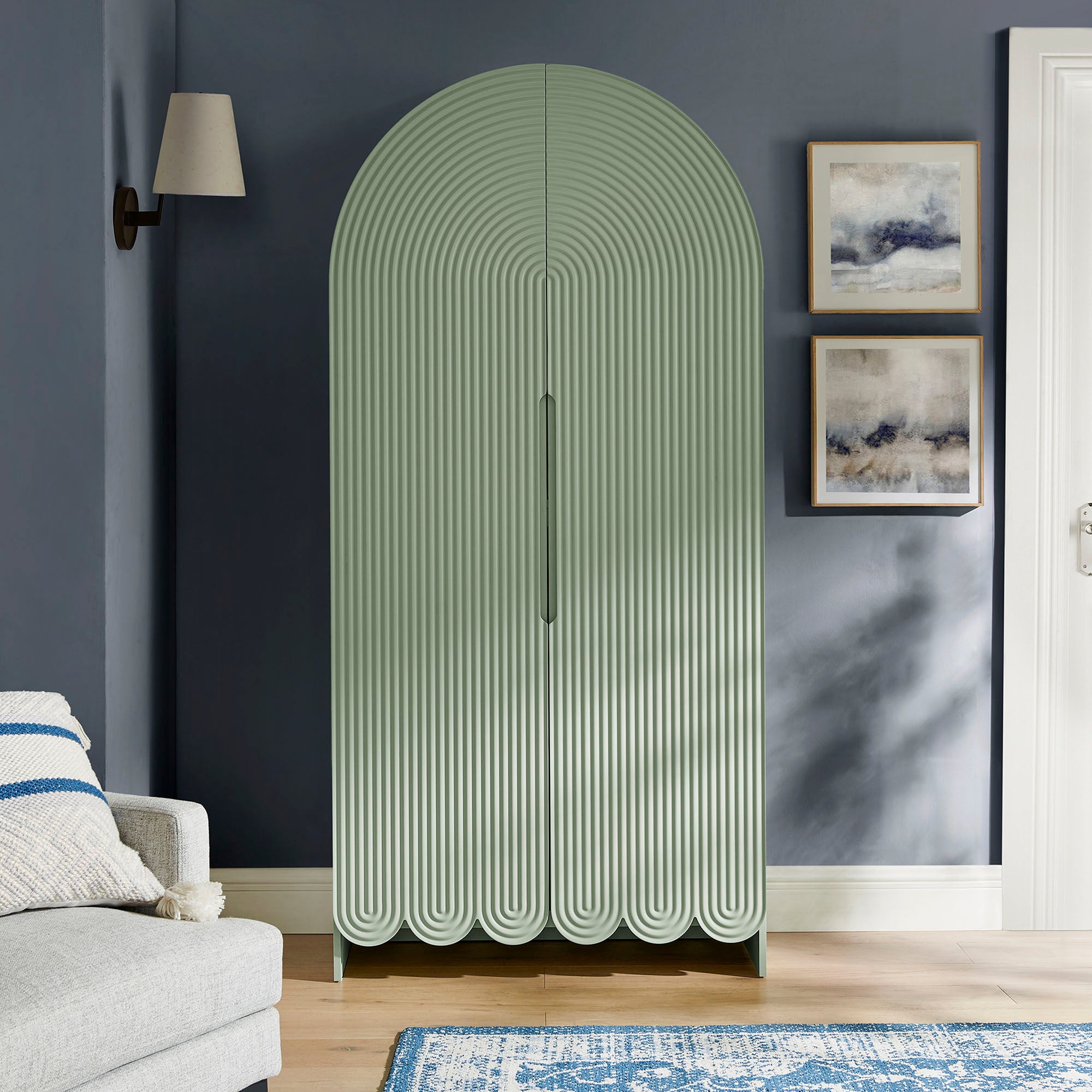 Dahlia 78 Inch Fluted and Scalloped Arched Storage Cabinet view 2