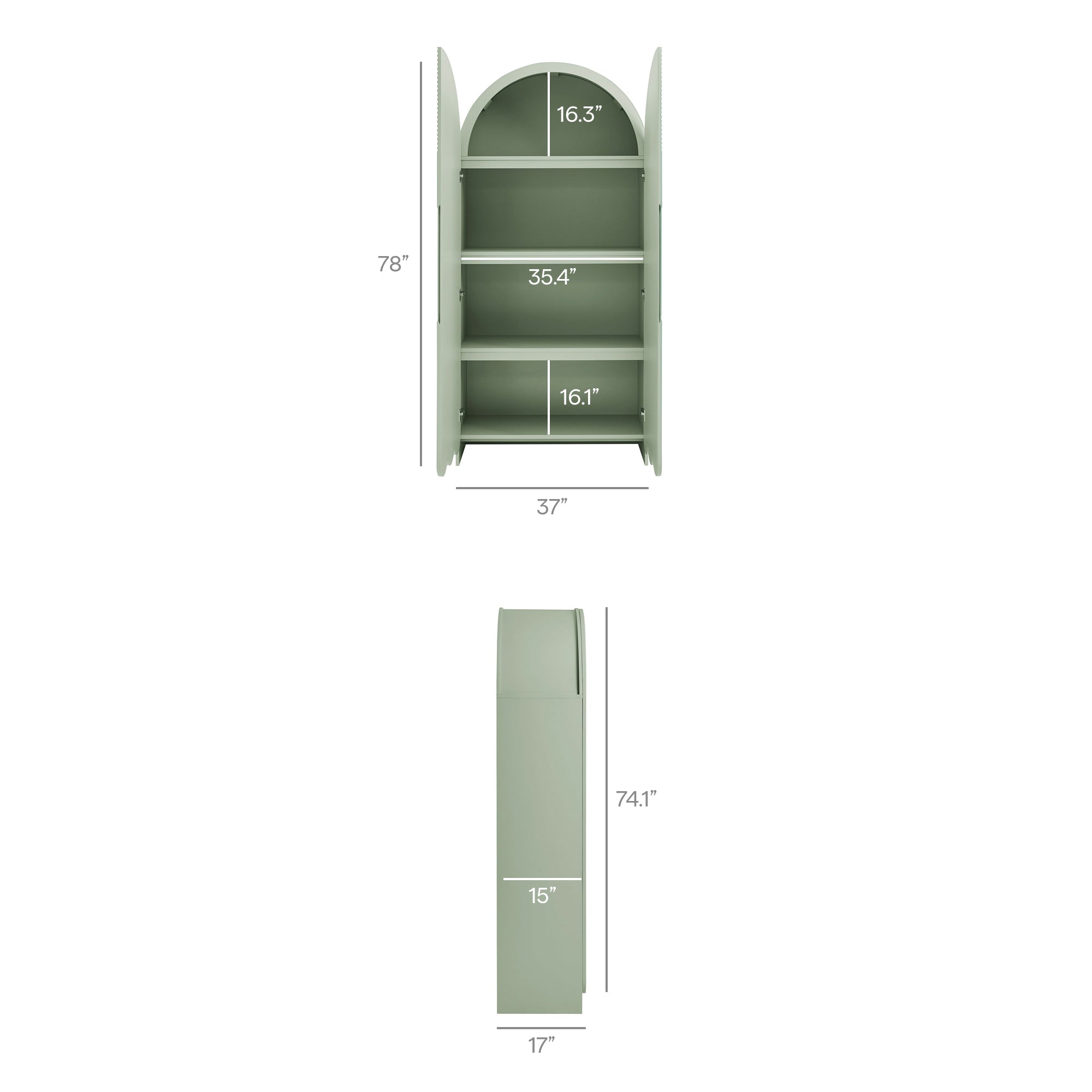 Dahlia 78 Inch Fluted and Scalloped Arched Storage Cabinet view 4