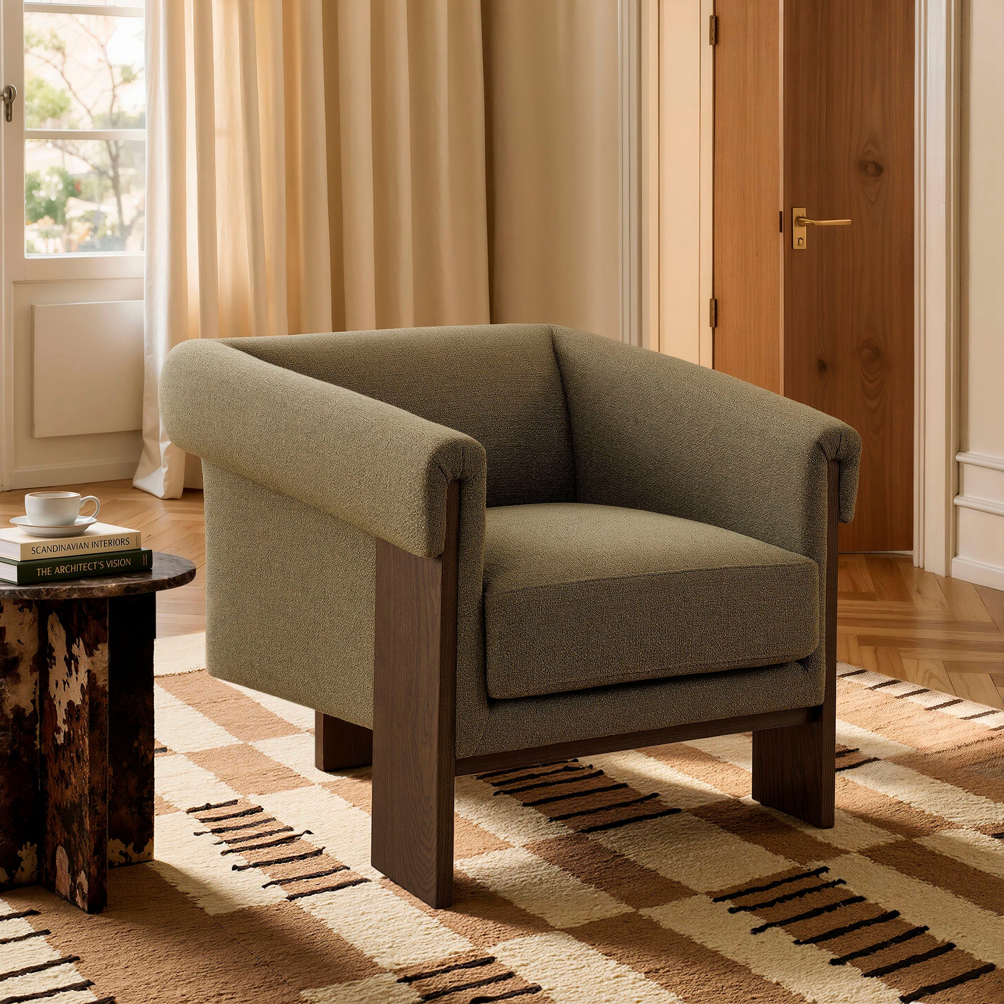 Halbrook Linen Blend Tripod Accent Chair view 2