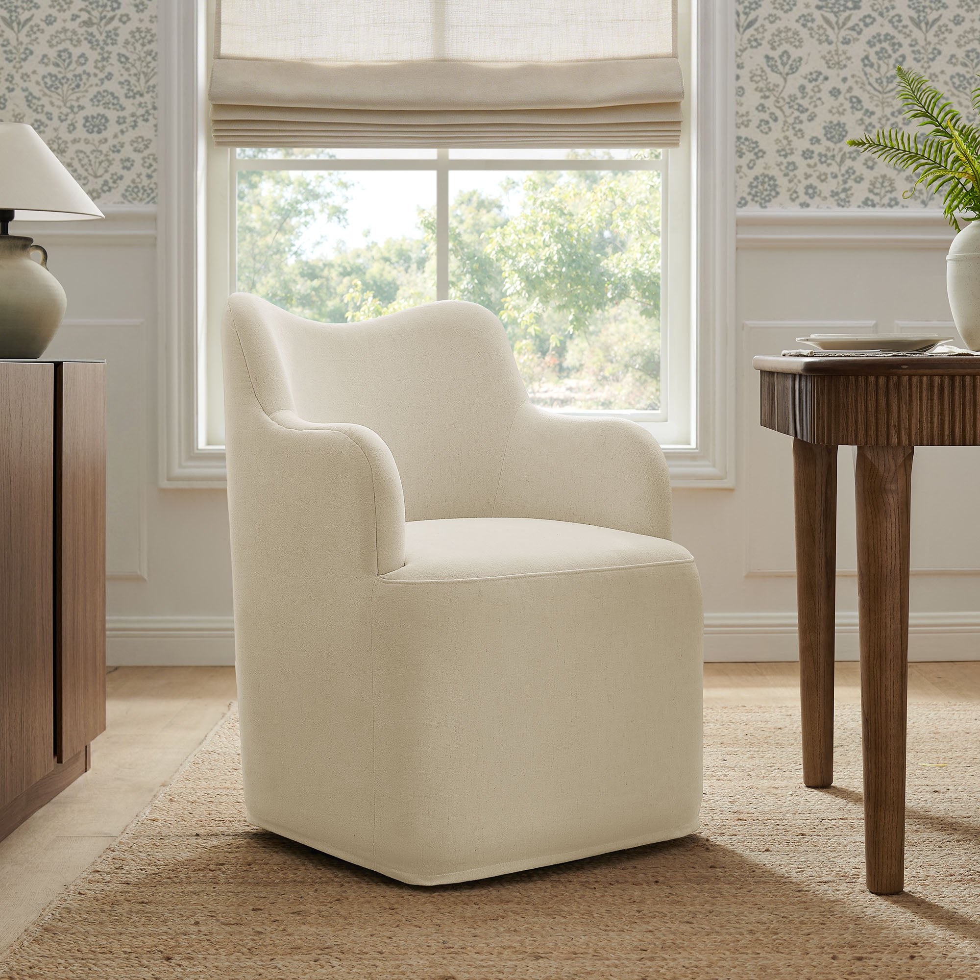 Cordelle Linen Blend Swivel Dining Chair view 2