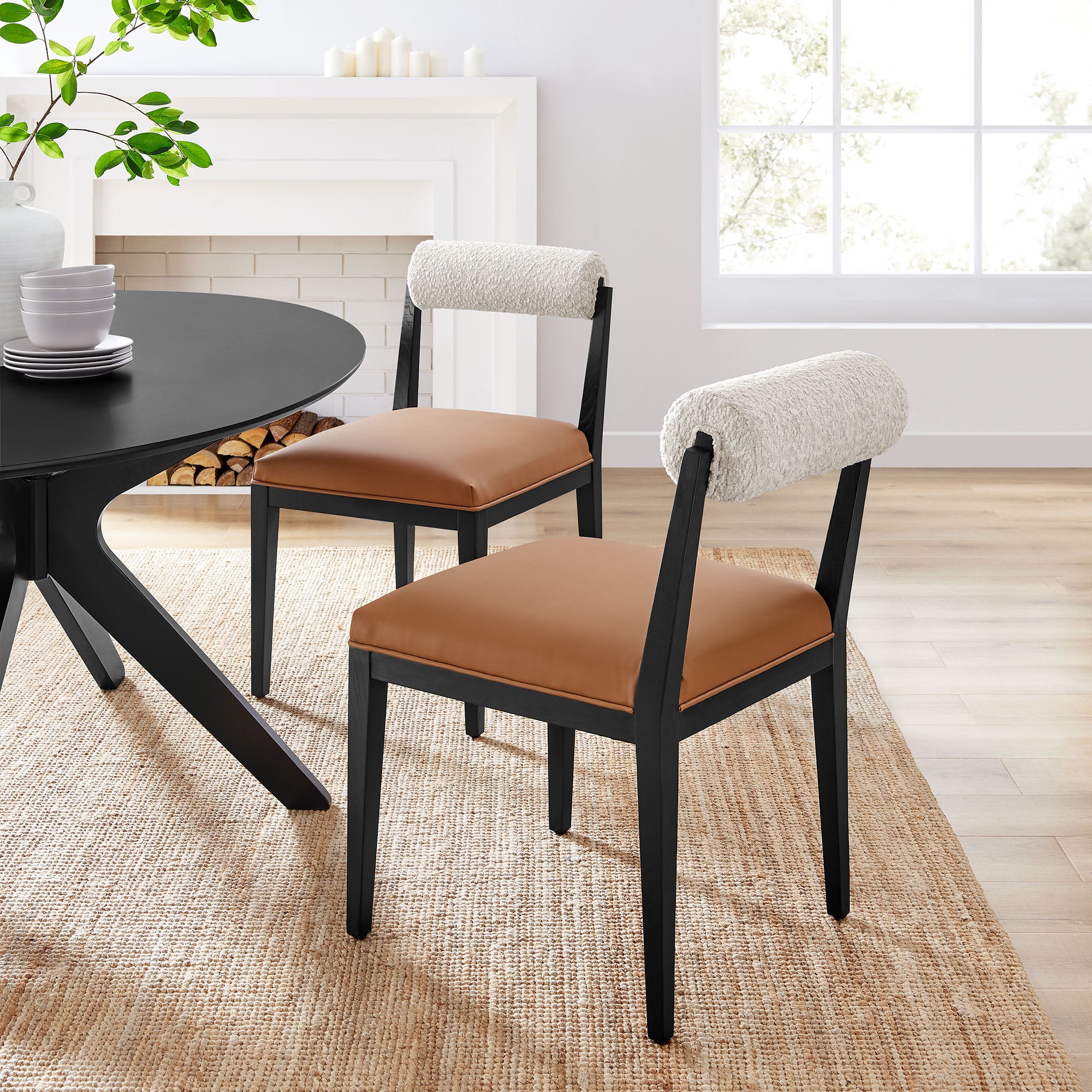 Kai Boucle and Vegan Leather Dining Chair Set of 2 view 2
