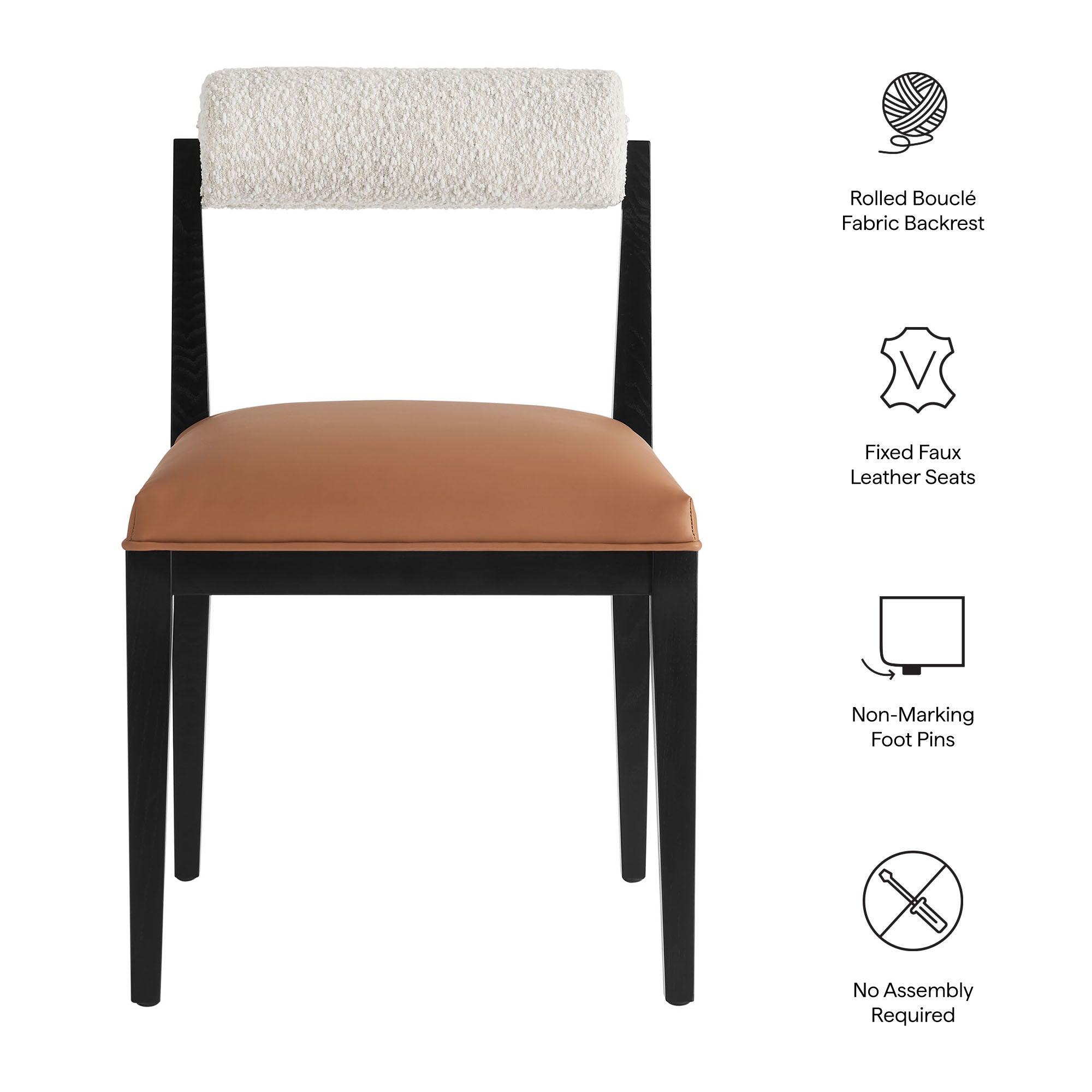 Kai Boucle and Vegan Leather Dining Chair Set of 2 view 3