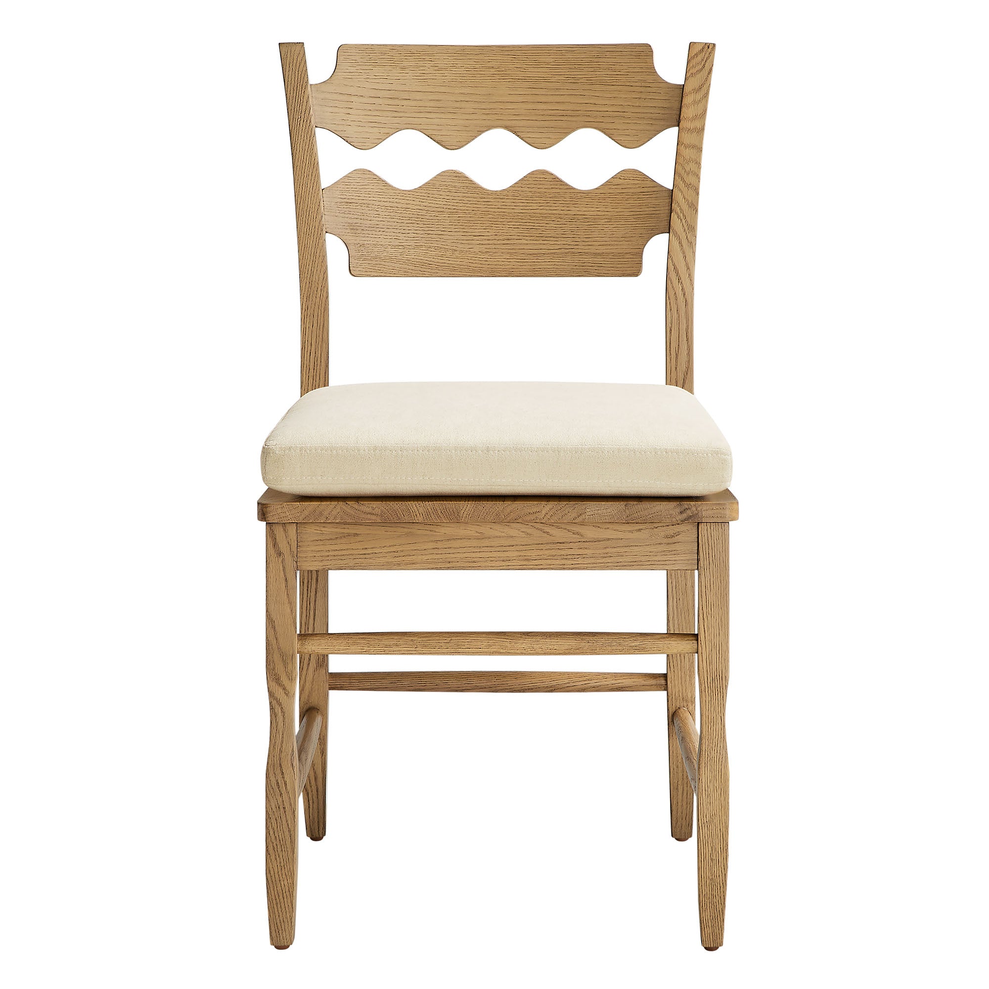 Jax Oak Wood Dining Chair With Wavy Razor Back and Cushion Set of 2 - Image 9