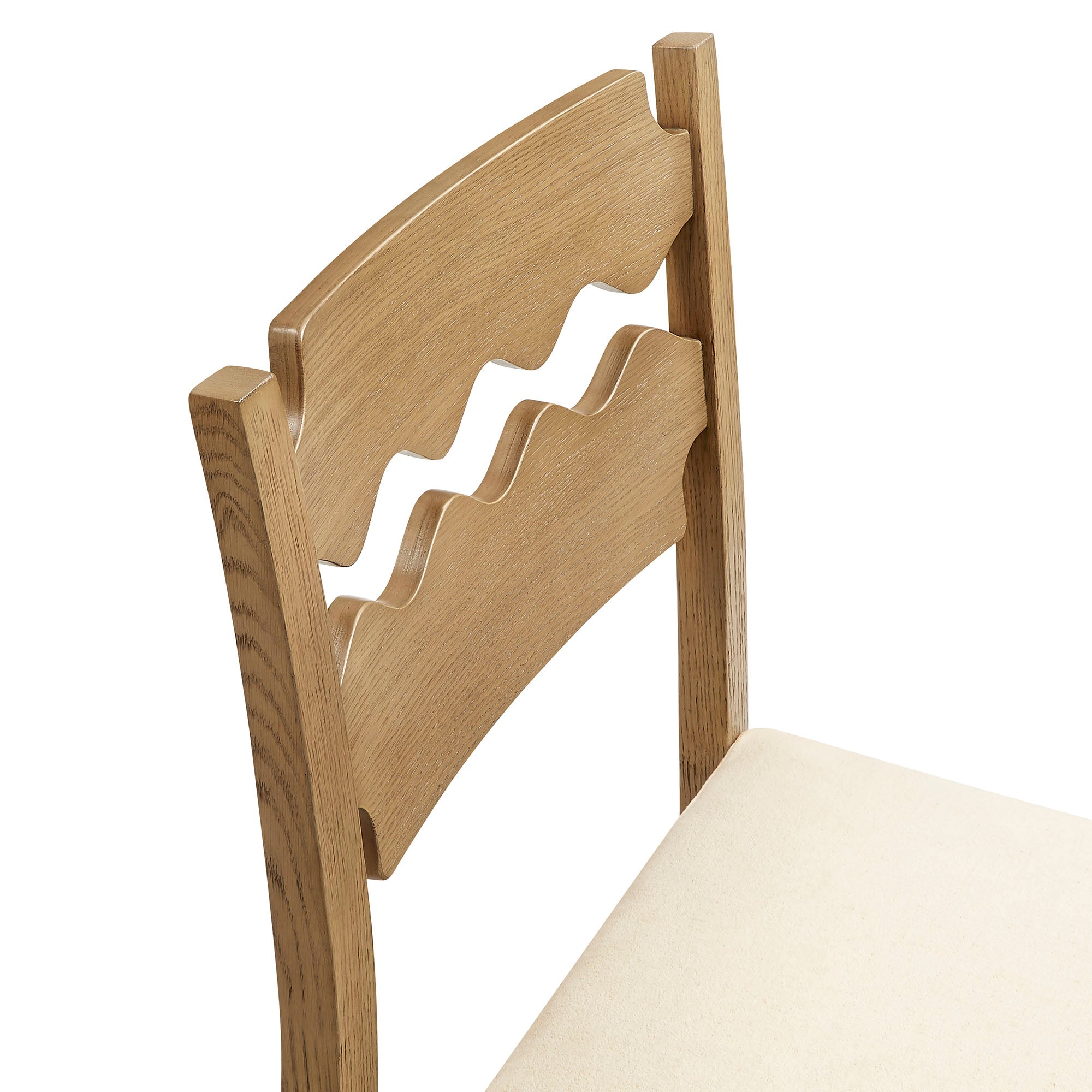 Jax Oak Wood Dining Chair With Wavy Razor Back and Cushion Set of 2 - Image 10