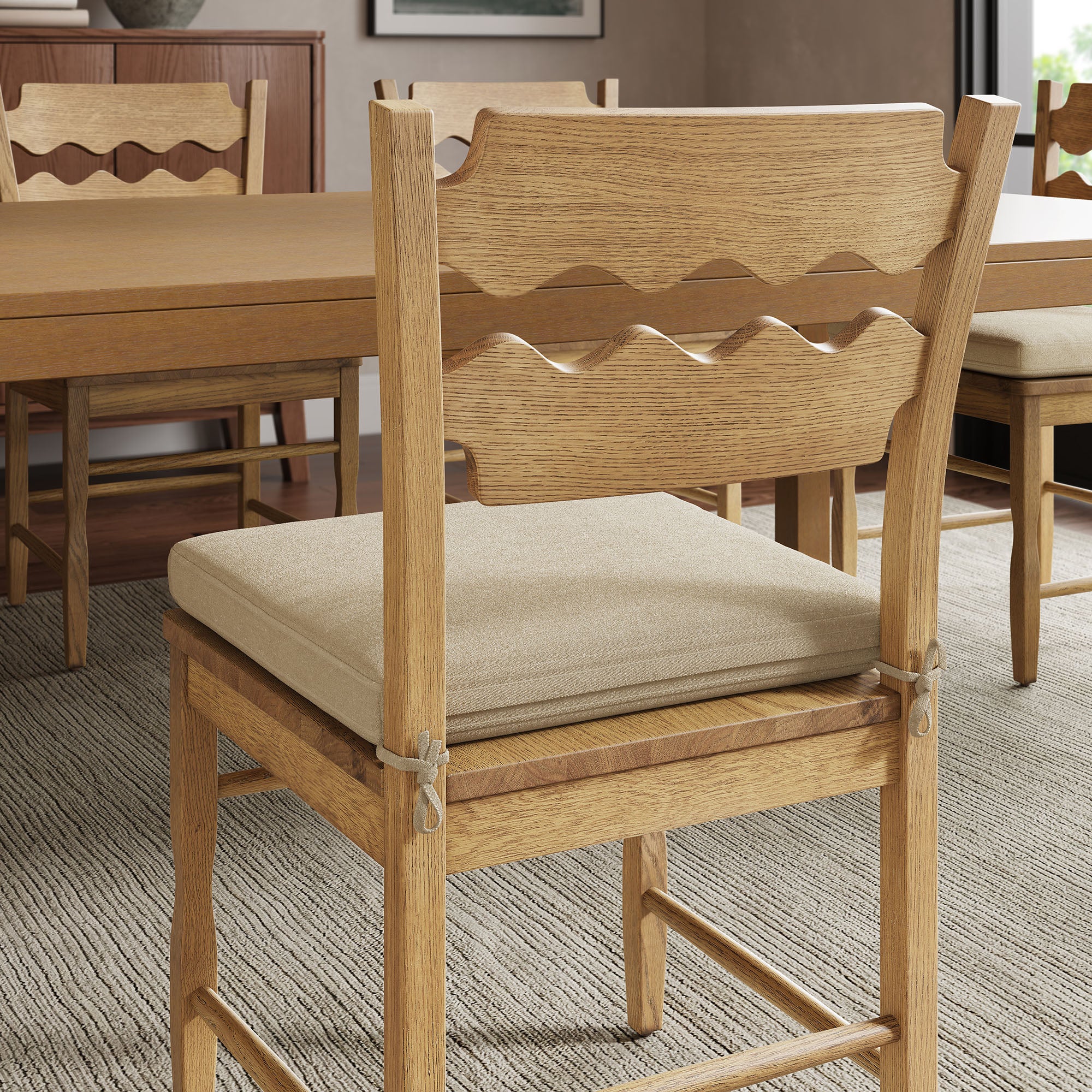 Jax Oak Wood Dining Chair With Wavy Razor Back and Cushion Set of 2 - Image 5