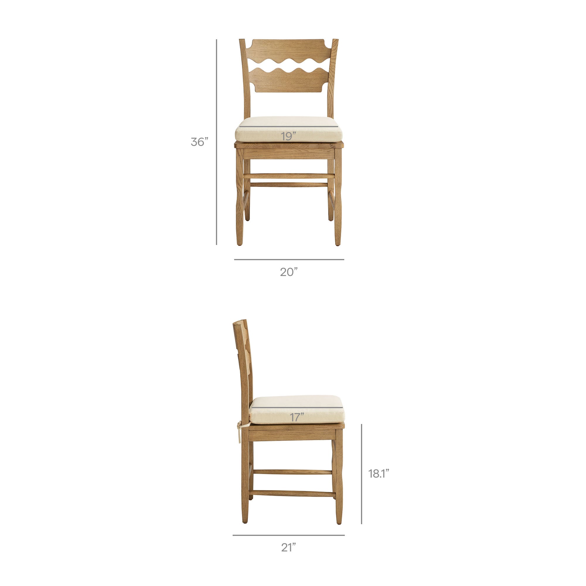 Jax Oak Wood Dining Chair With Wavy Razor Back and Cushion Set of 2 - Image 4