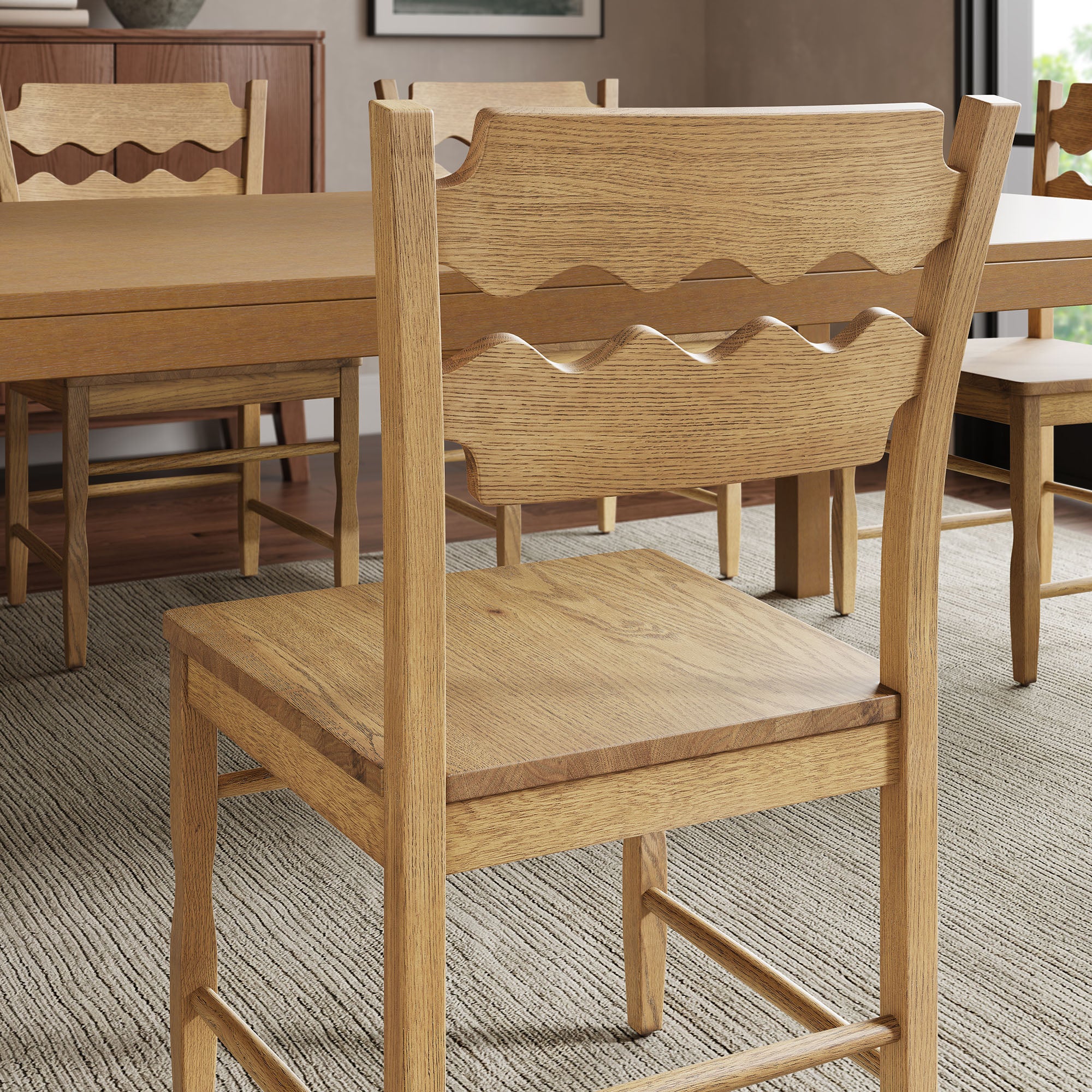 Jax Oak Wood Dining Chair With Wavy Razor Back Set of 2 view 5