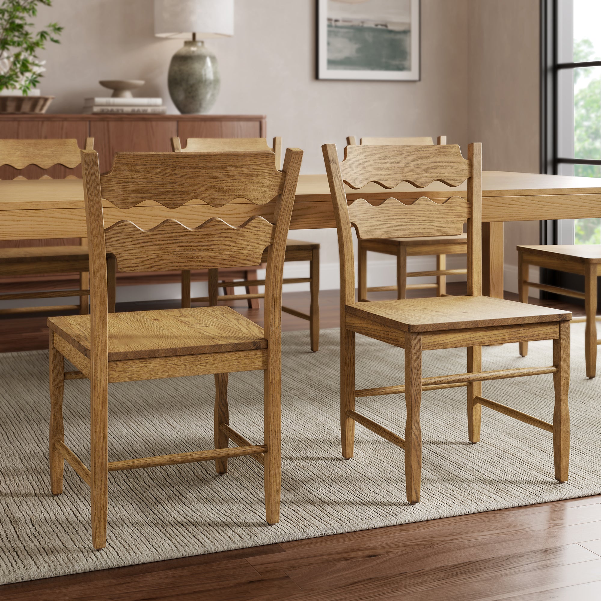 Jax Oak Wood Dining Chair With Wavy Razor Back Set of 2 view 2