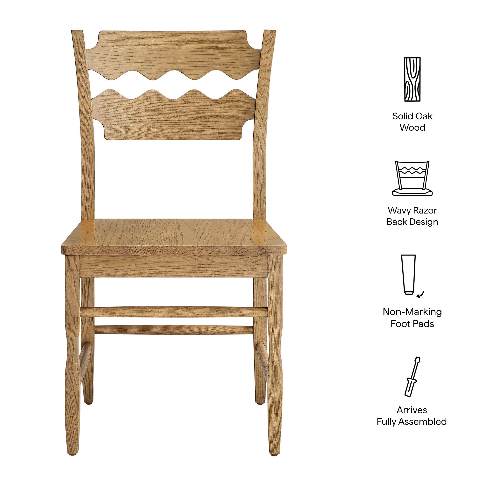 Jax Oak Wood Dining Chair With Wavy Razor Back Set of 2 view 3