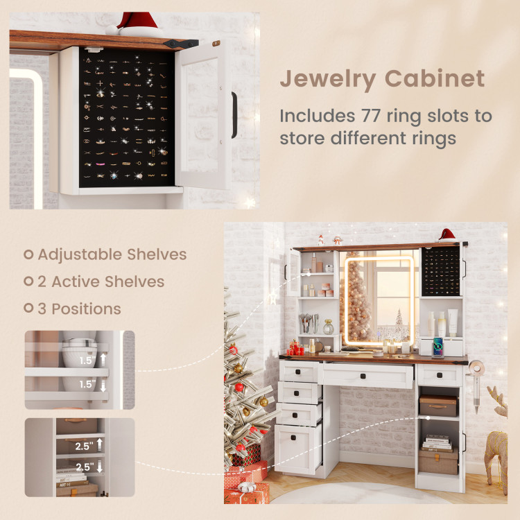 Farmhouse Vanity Desk with Lighted Mirror and 3 Doors - Image 9