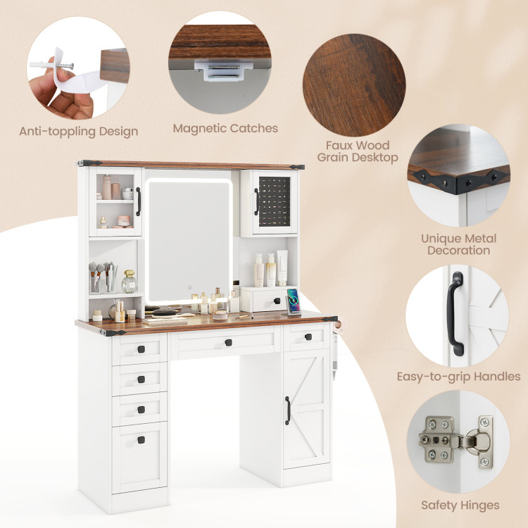 Farmhouse Vanity Desk with Lighted Mirror and 3 Doors - Image 10