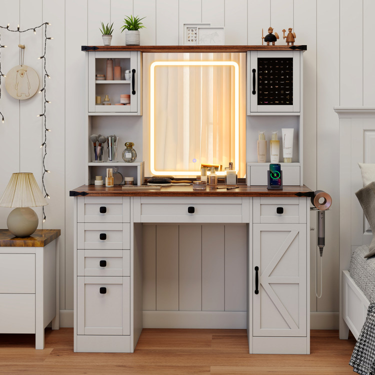 Farmhouse Vanity Desk with Lighted Mirror and 3 Doors view 5