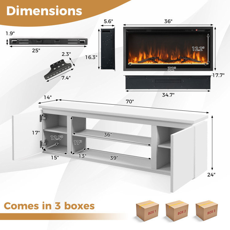 Fireplace TV Stand for TVs up to 80 Inch with 3 Adjustable Shelves view 5