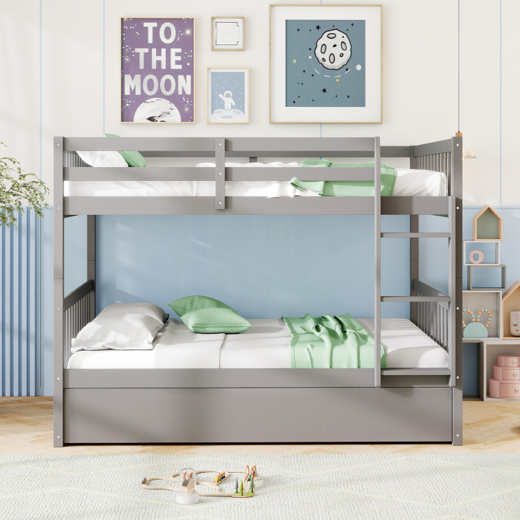 Full over Full Bunk Bed Platform Wood Bed with Ladder view 3
