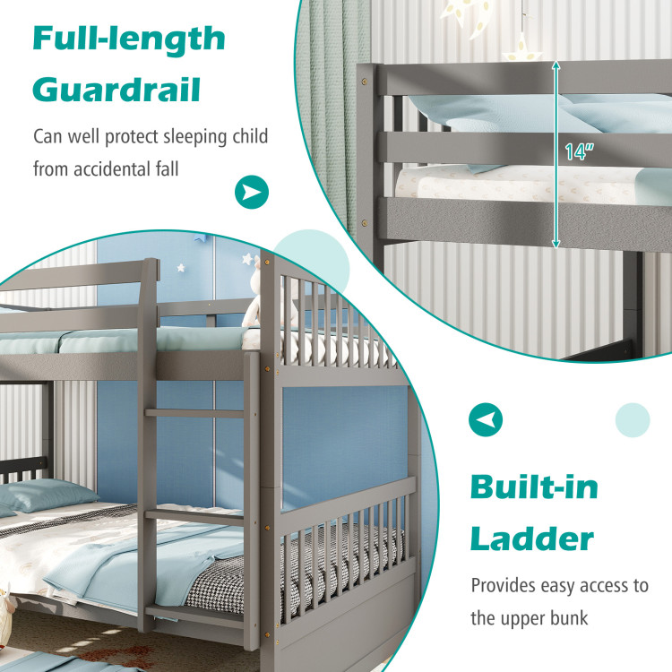 Full over Full Bunk Bed Platform Wood Bed with Ladder view 6