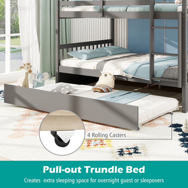 Full over Full Bunk Bed Platform Wood Bed with Ladder view 7