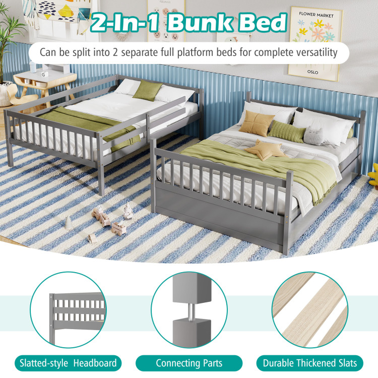 Full over Full Bunk Bed Platform Wood Bed with Ladder view 8