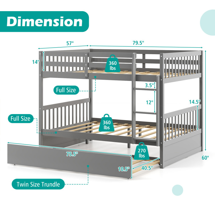 Full over Full Bunk Bed Platform Wood Bed with Ladder view 4