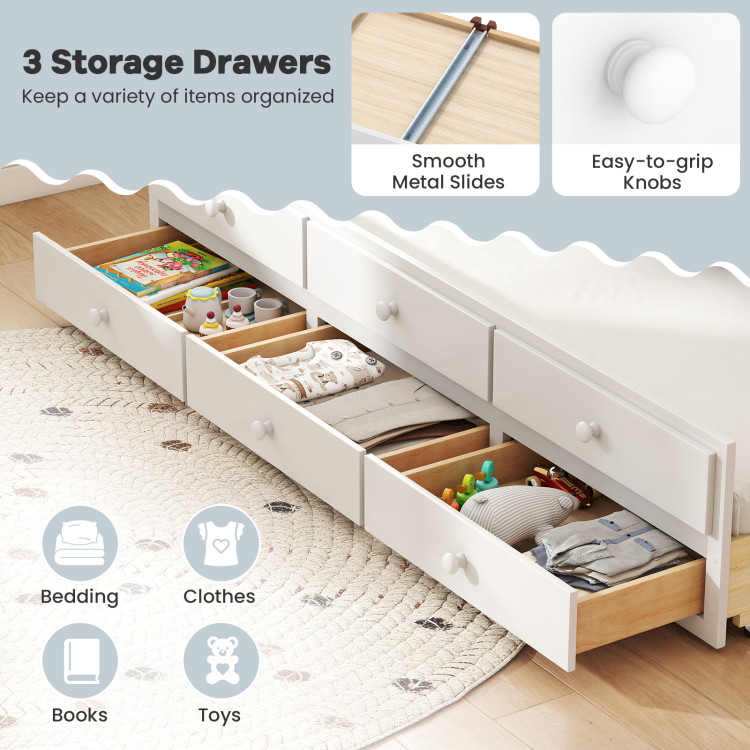 Full Size Bed Frame with Twin Trundle and 3 Storage Drawers for Teens Adults view 6