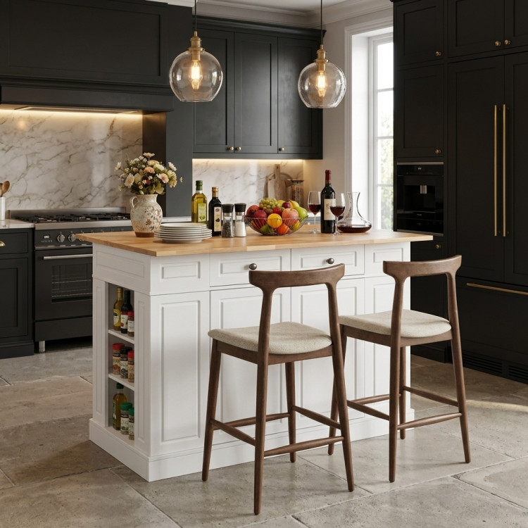 Kitchen Island with Storage with 2 Counter Height Solid Wood Bar Stools Set view 5