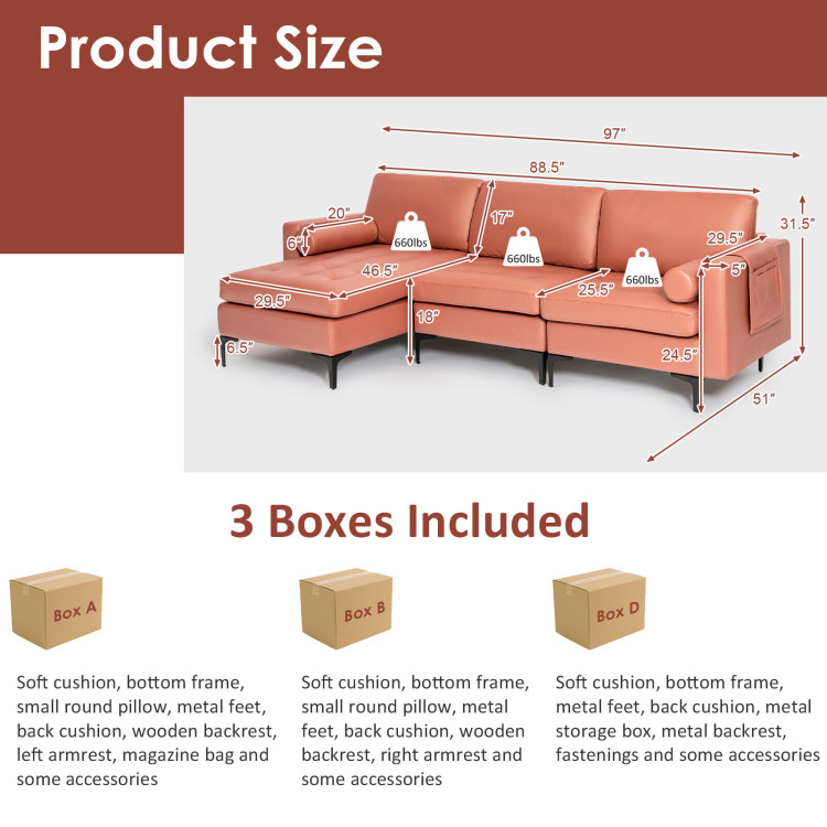 Modular L-shaped 3-Seat Sectional Sofa with Reversible Chaise and 2 USB Ports view 5
