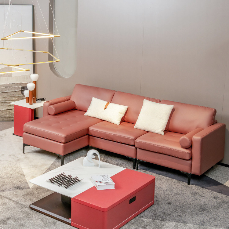 Modular L-shaped 3-Seat Sectional Sofa with Reversible Chaise and 2 USB Ports view 2