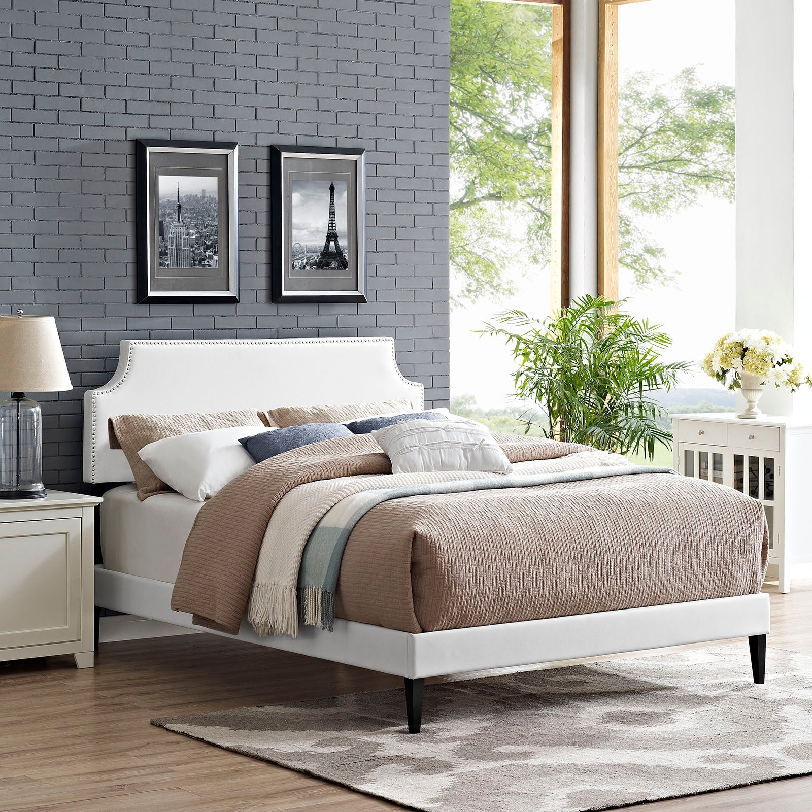 Laura Fabric Platform Bed with Squared Tapered Legs view 2