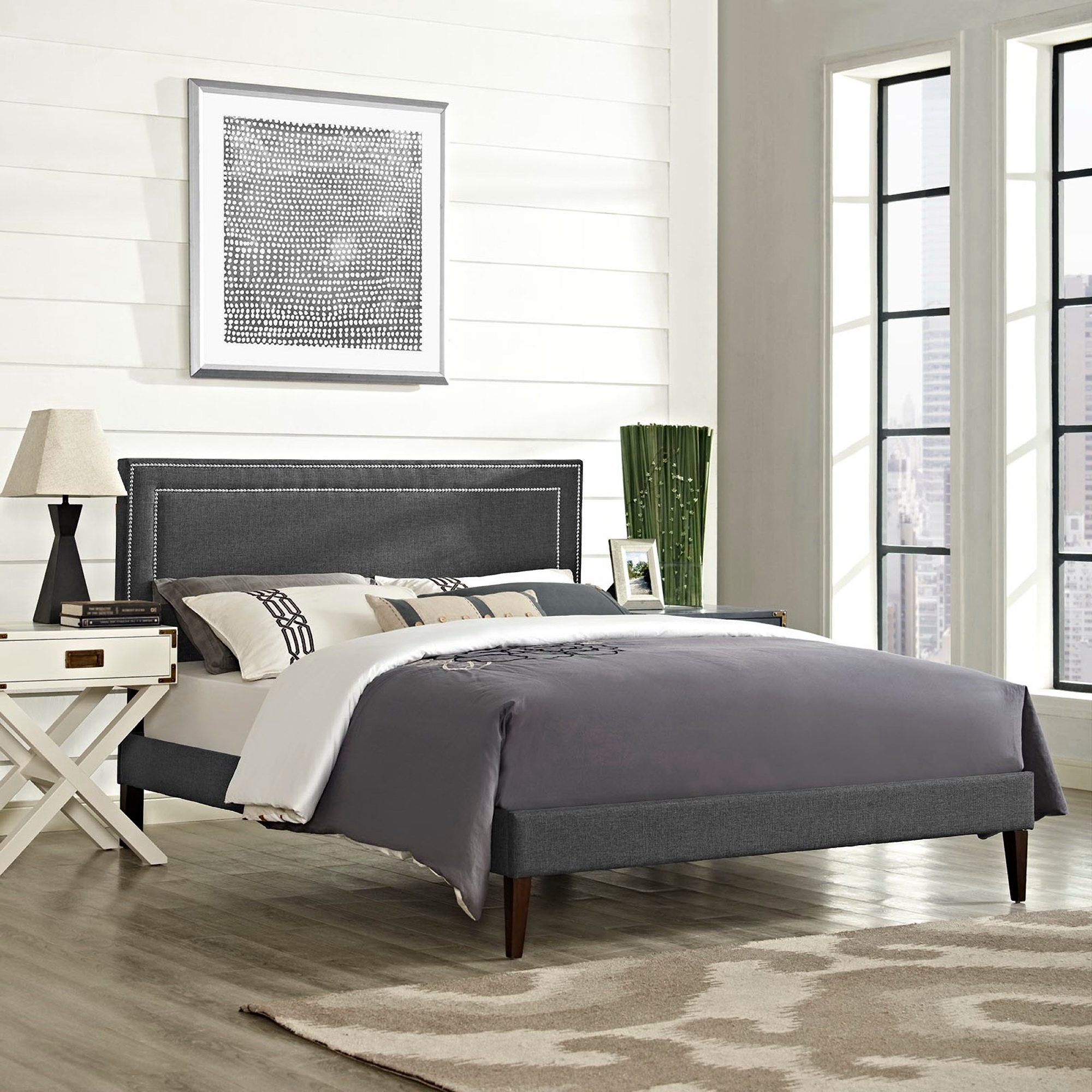 Jessamine Fabric Platform Bed with Squared Tapered Legs view 2