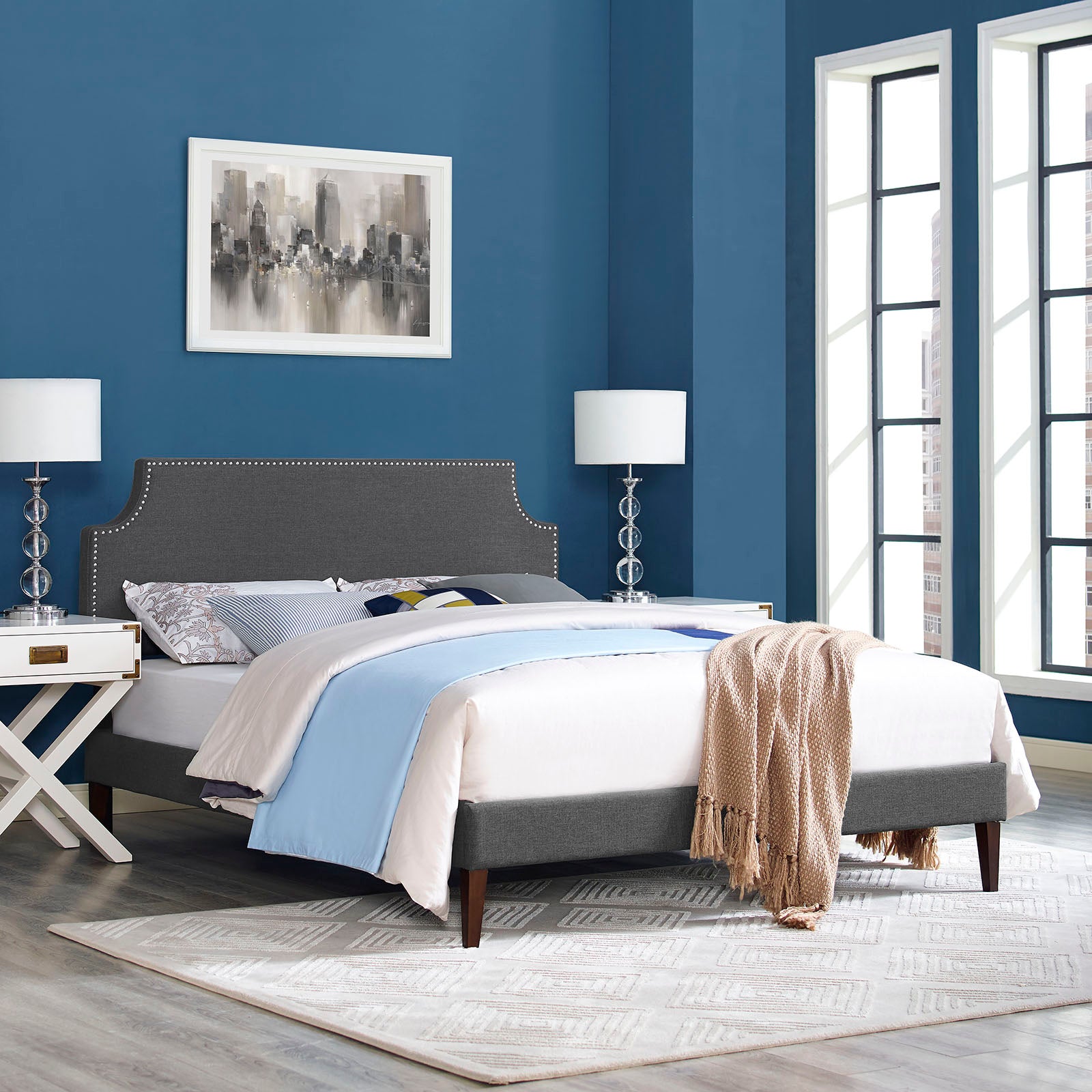 Laura Fabric Platform Bed with Squared Tapered Legs view 6