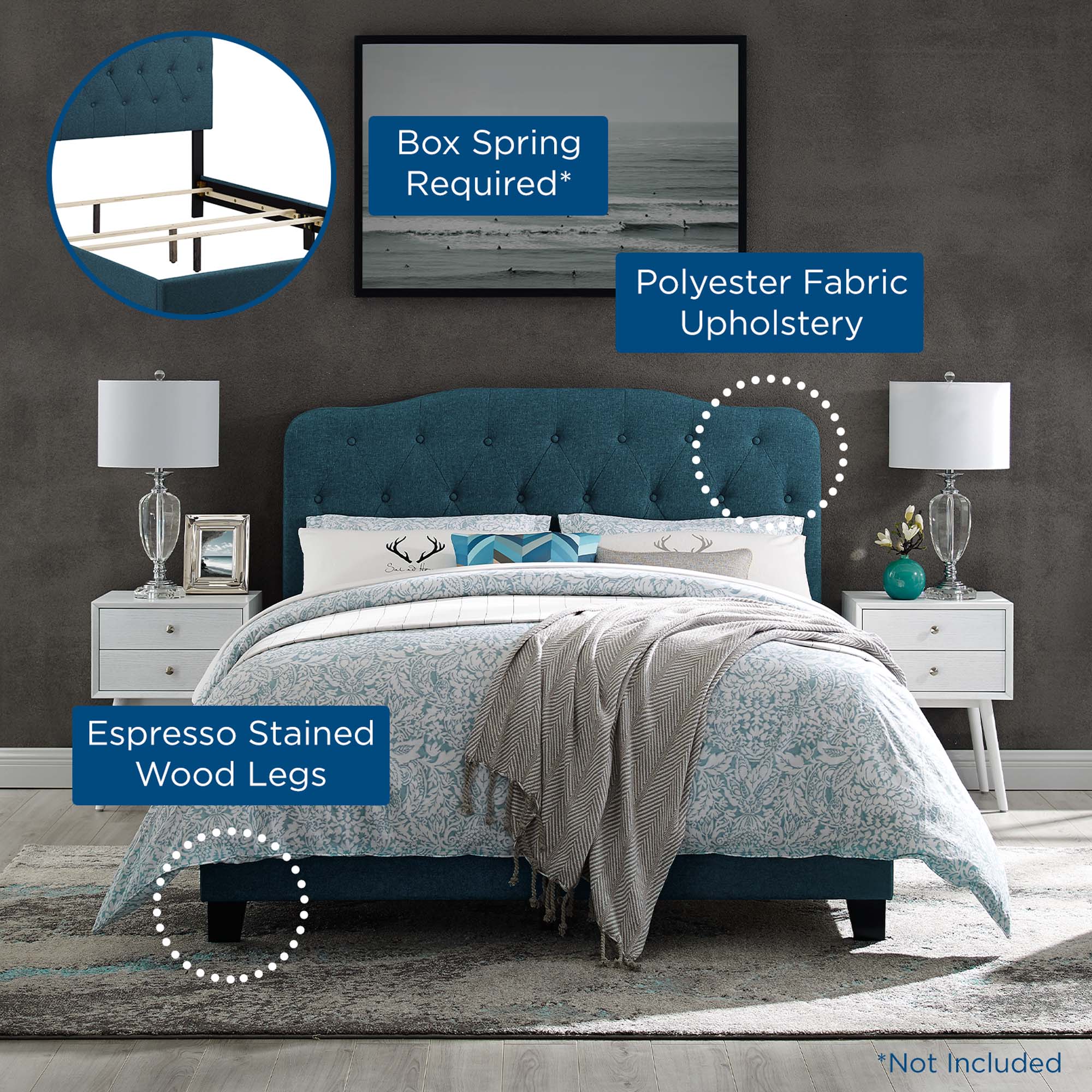 Amelia Upholstered Fabric Bed - Image 9